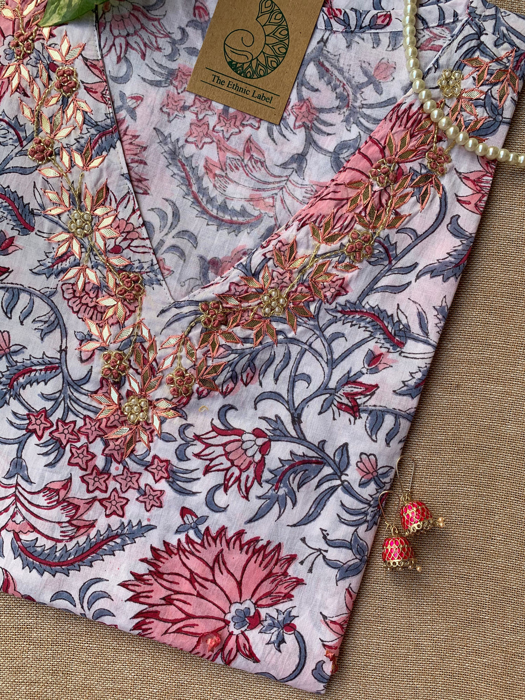 "Shweta" Hand Work Embellished Cotton kurta - S