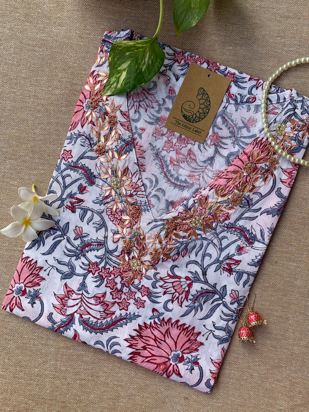 "Shweta" Hand Work Embellished Cotton kurta - S
