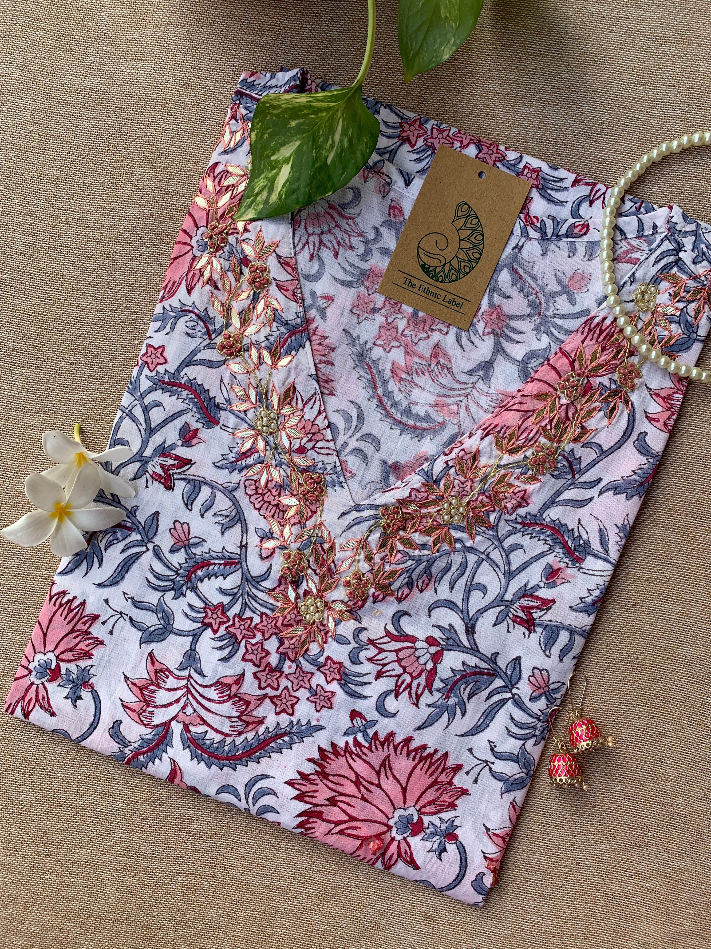 "Shweta" Hand Work Embellished Cotton kurta - S