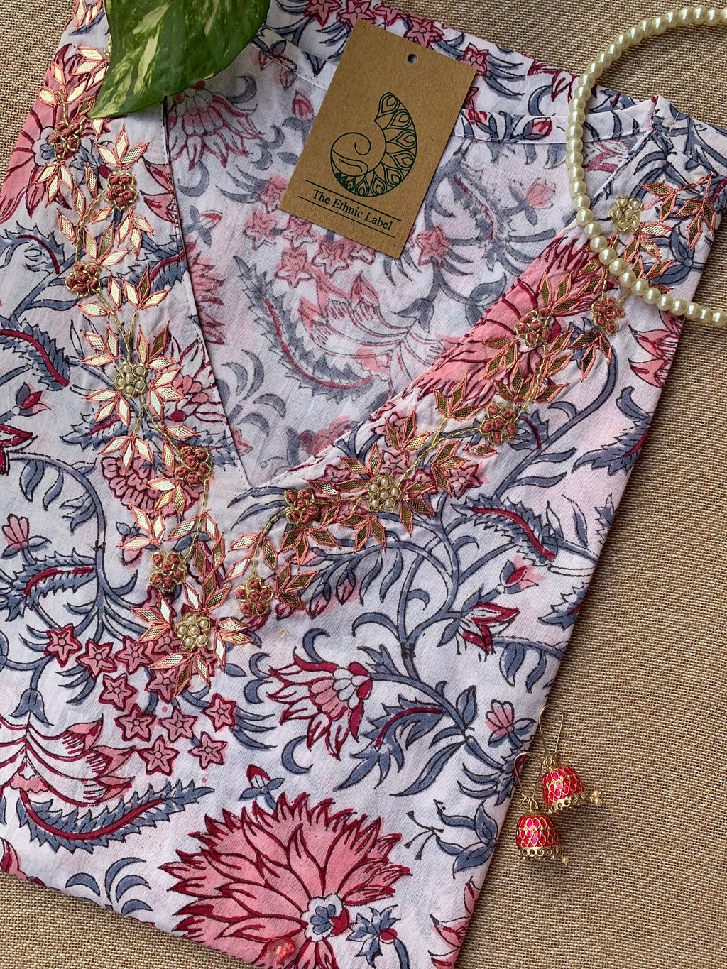 "Shweta" Hand Work Embellished Cotton kurta - S