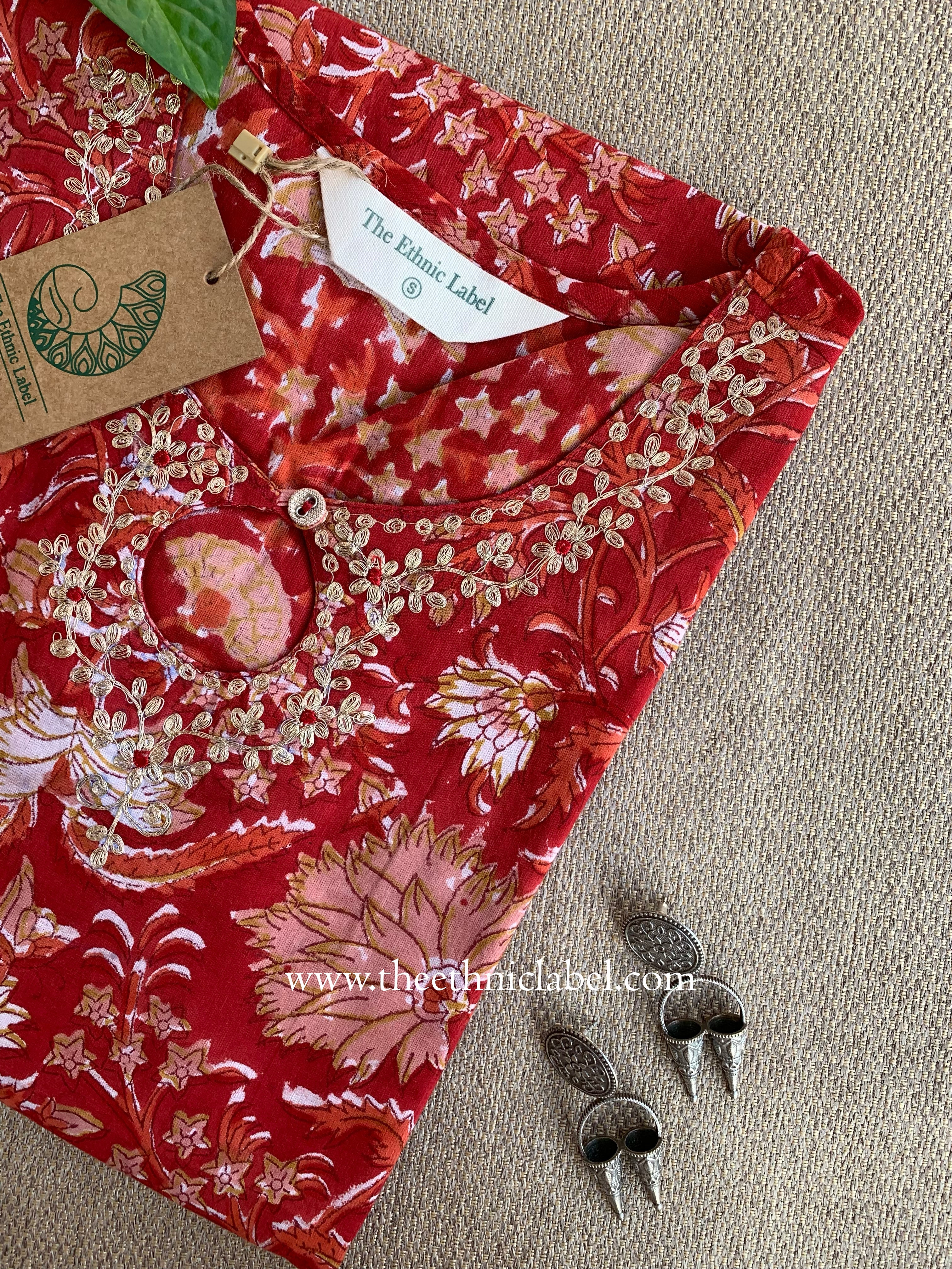 "Rihaa" Hand Block Printed Embroidered Cotton kurta