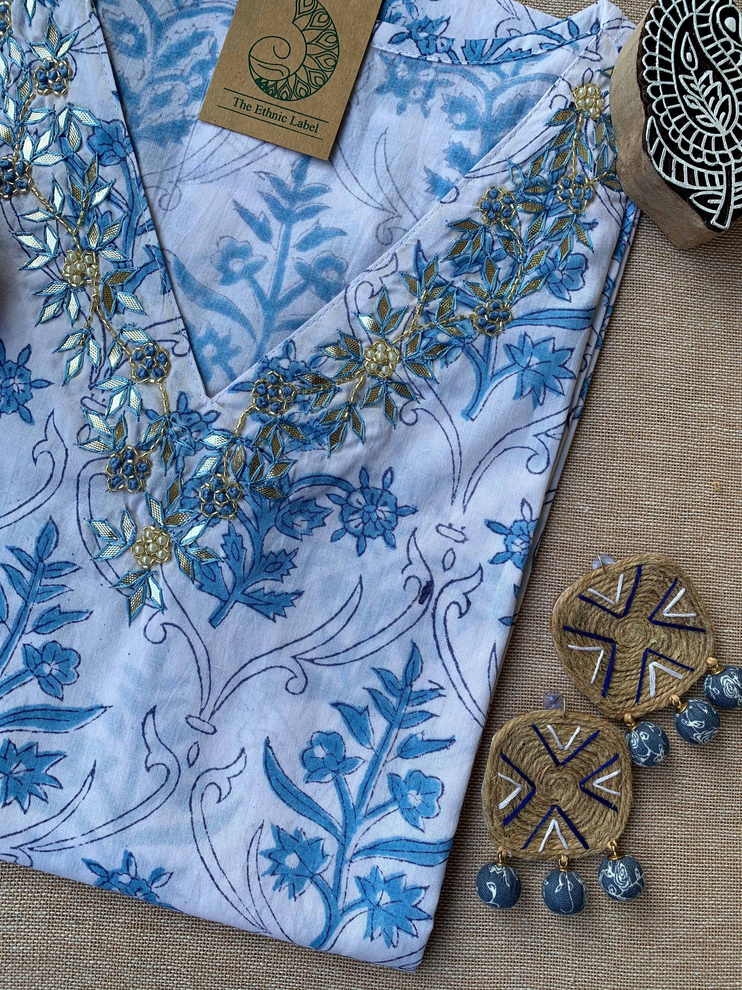 "Chand" Hand Work Embellished Cotton kurta - S