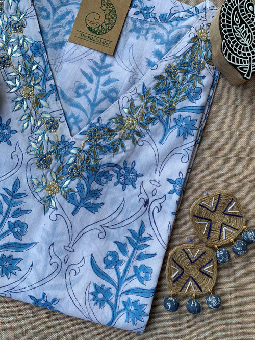 "Chand" Hand Work Embellished Cotton kurta - S