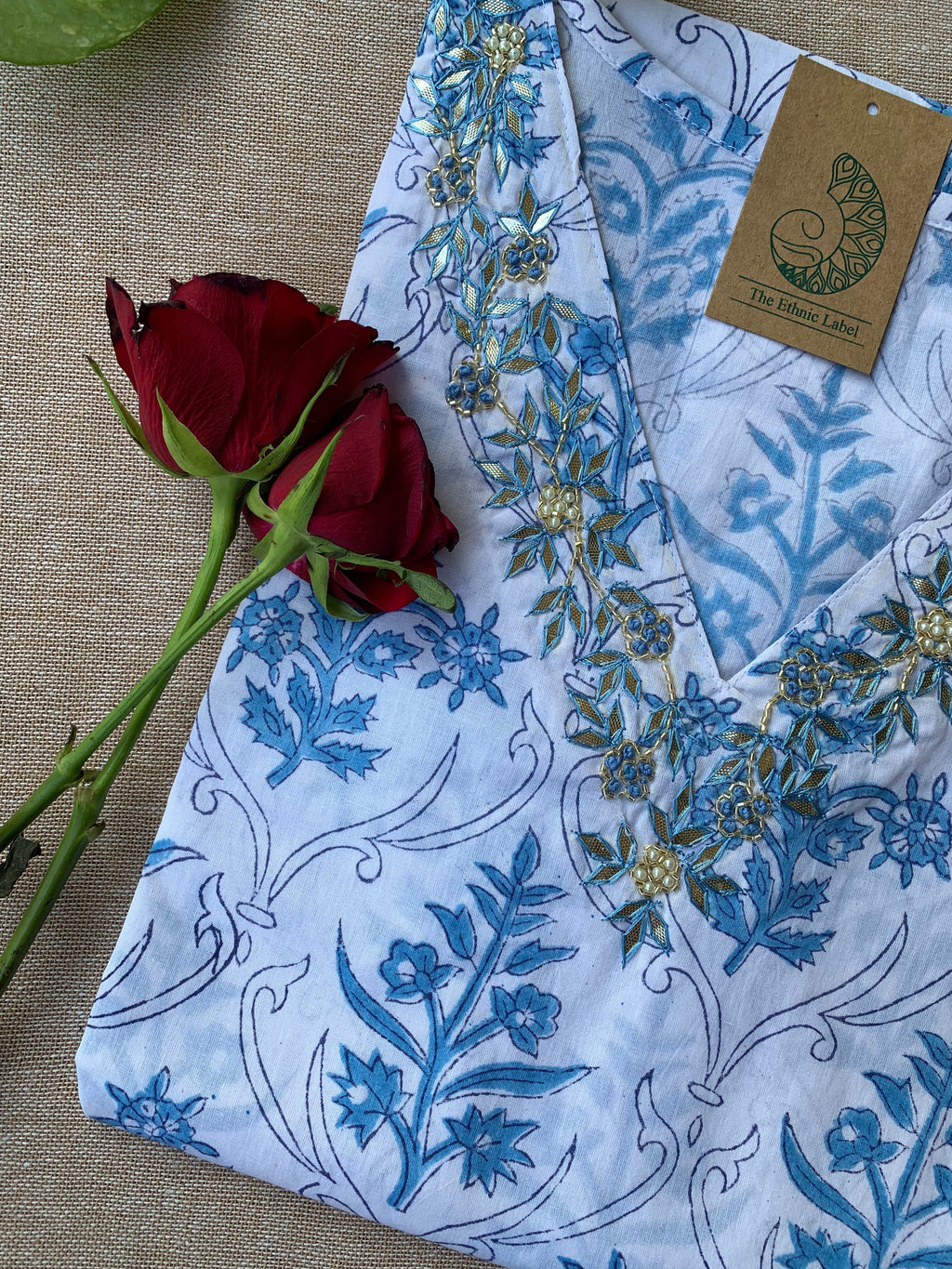 "Chand" Hand Work Embellished Cotton kurta - S