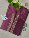 "Meena" Hand Embroidered Wine Silk Kurta- XS