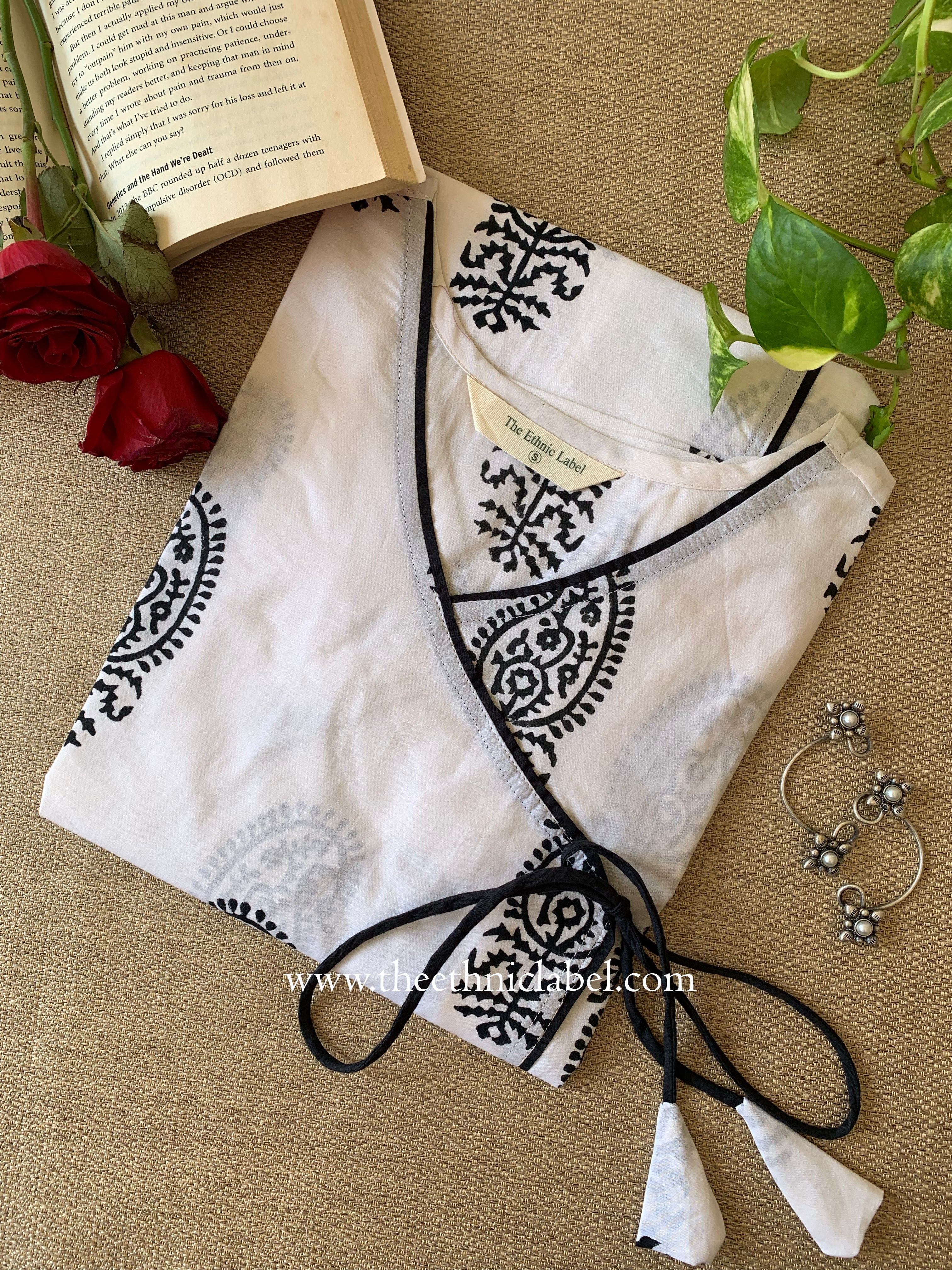 "Saral" Hand Block Printed Angrakha Cotton kurta