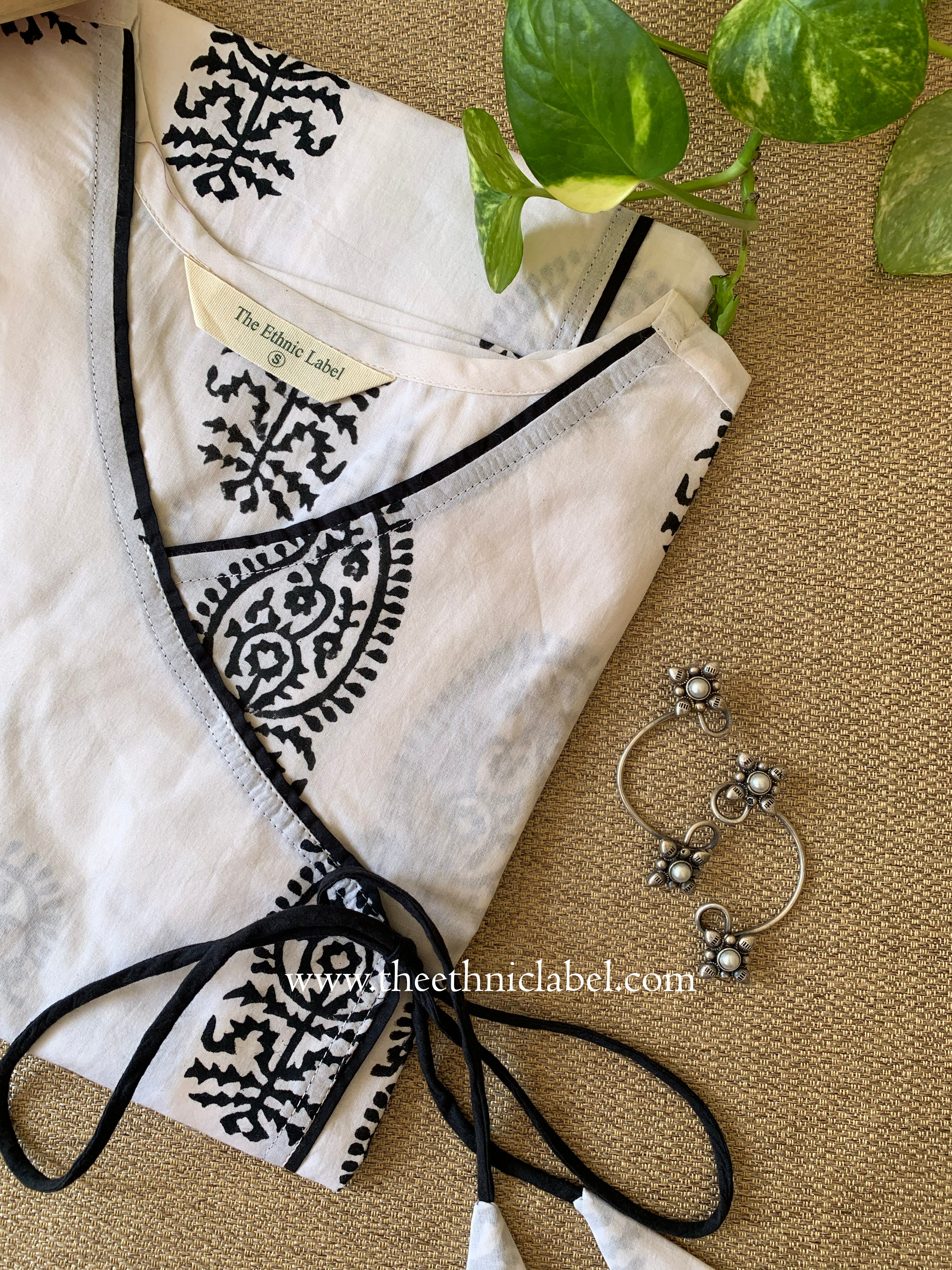 "Saral" Hand Block Printed Angrakha Cotton kurta