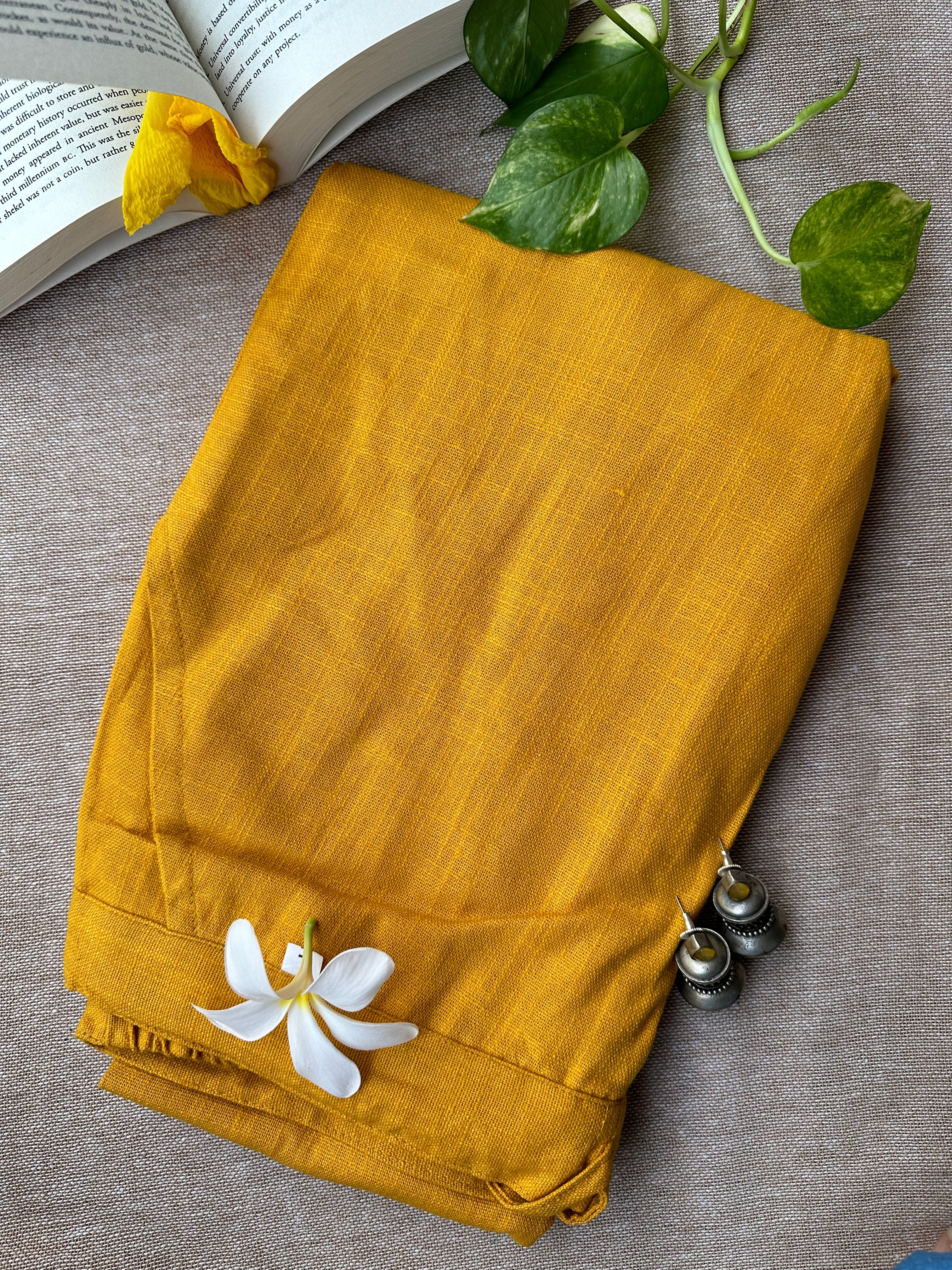 Mustard Slub Cotton Straight Pants
