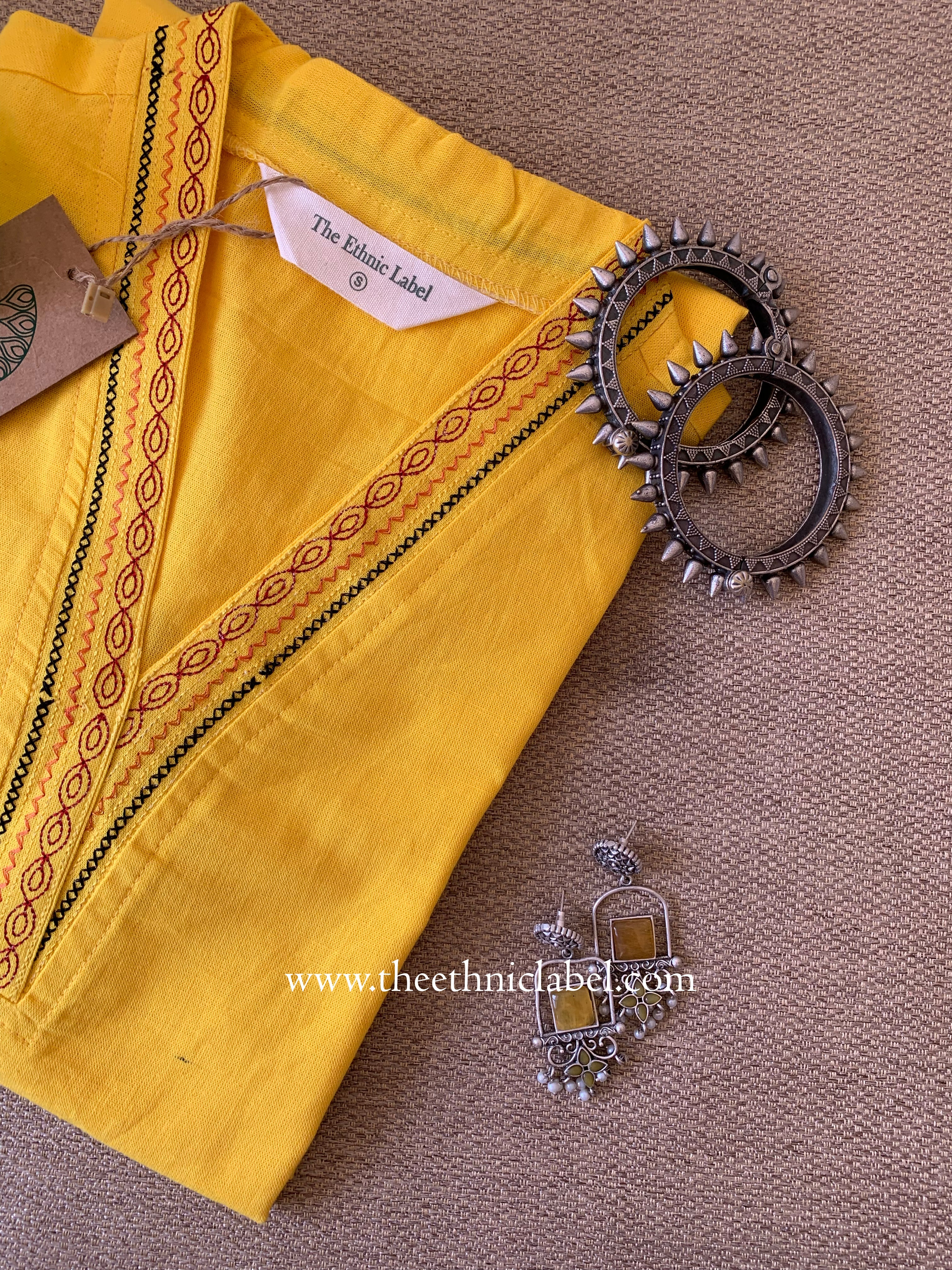 "Vamika" Yellow Embroidered Cotton Kurta
