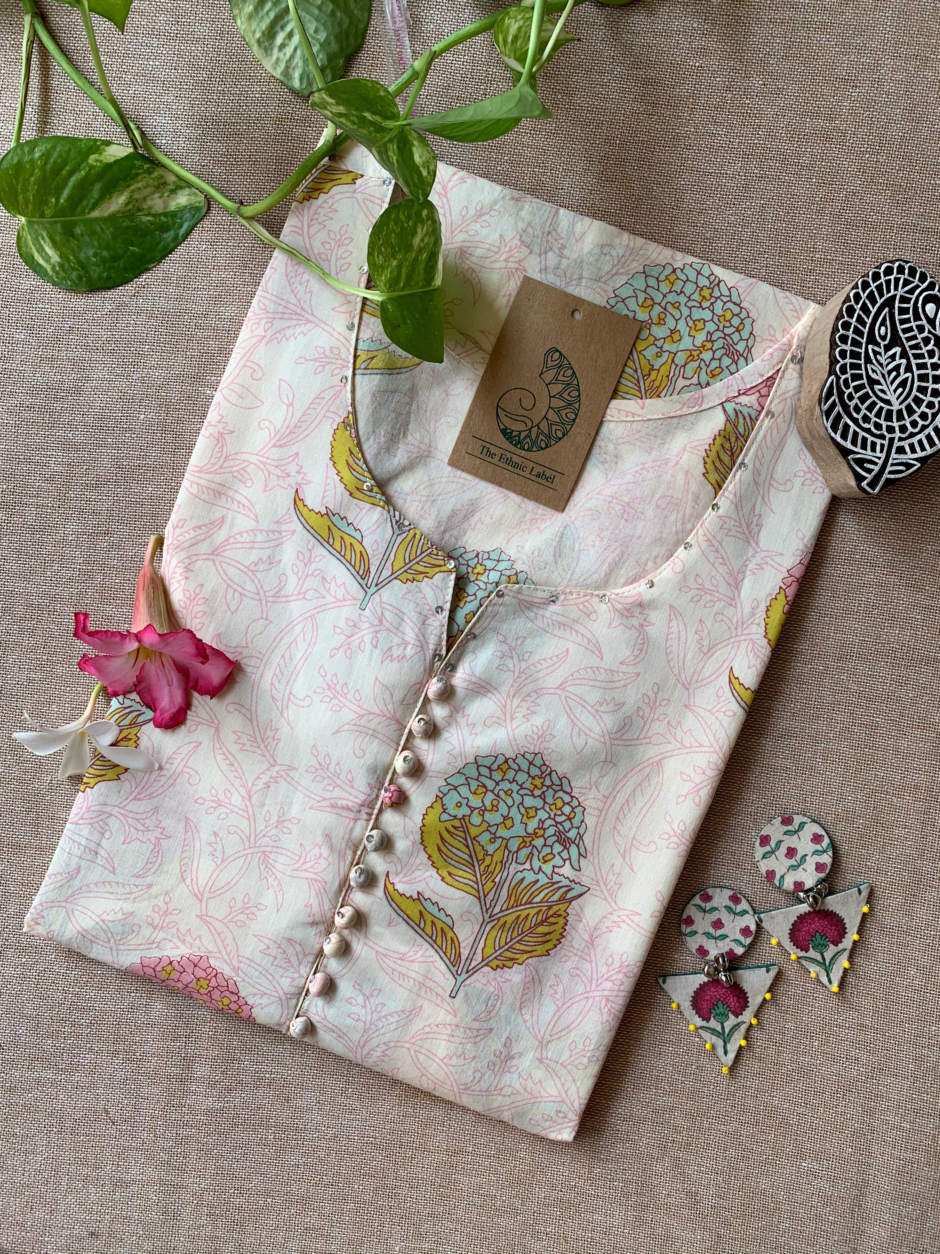"Ojaswi" Hand Block Printed Floral Cotton kurta- 5XL