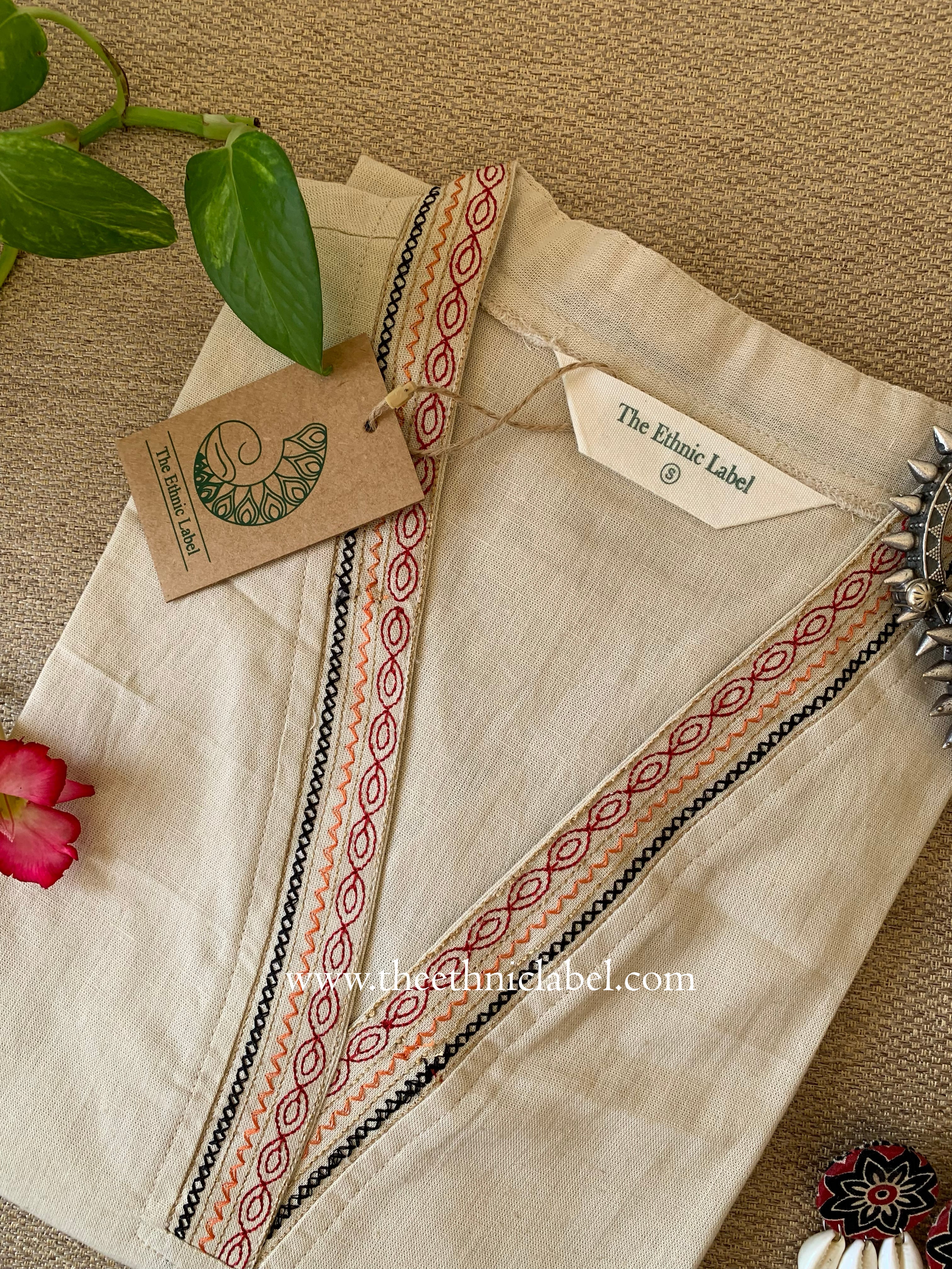 "Vamika" Cream Embroidered Cotton Kurta