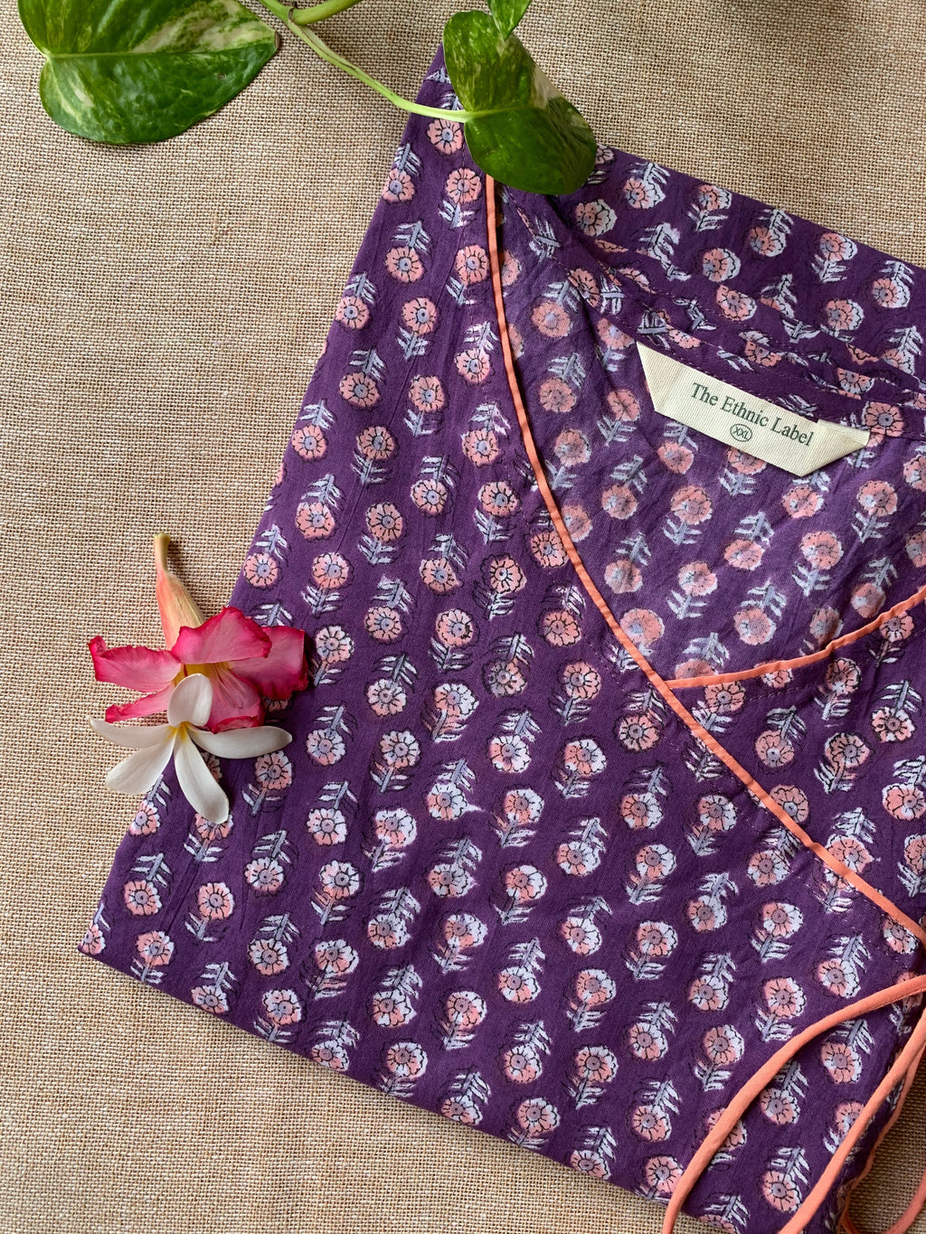 "Ekaja" Hand Block Printed Angrakha Cotton kurta - 3XL