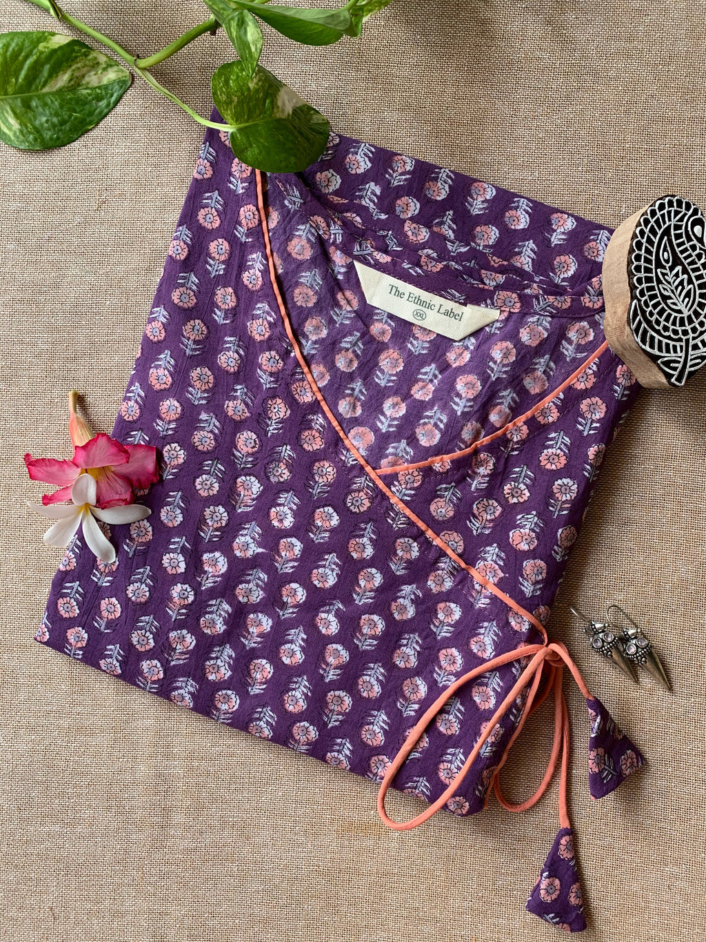 "Ekaja" Hand Block Printed Angrakha Cotton kurta - 3XL