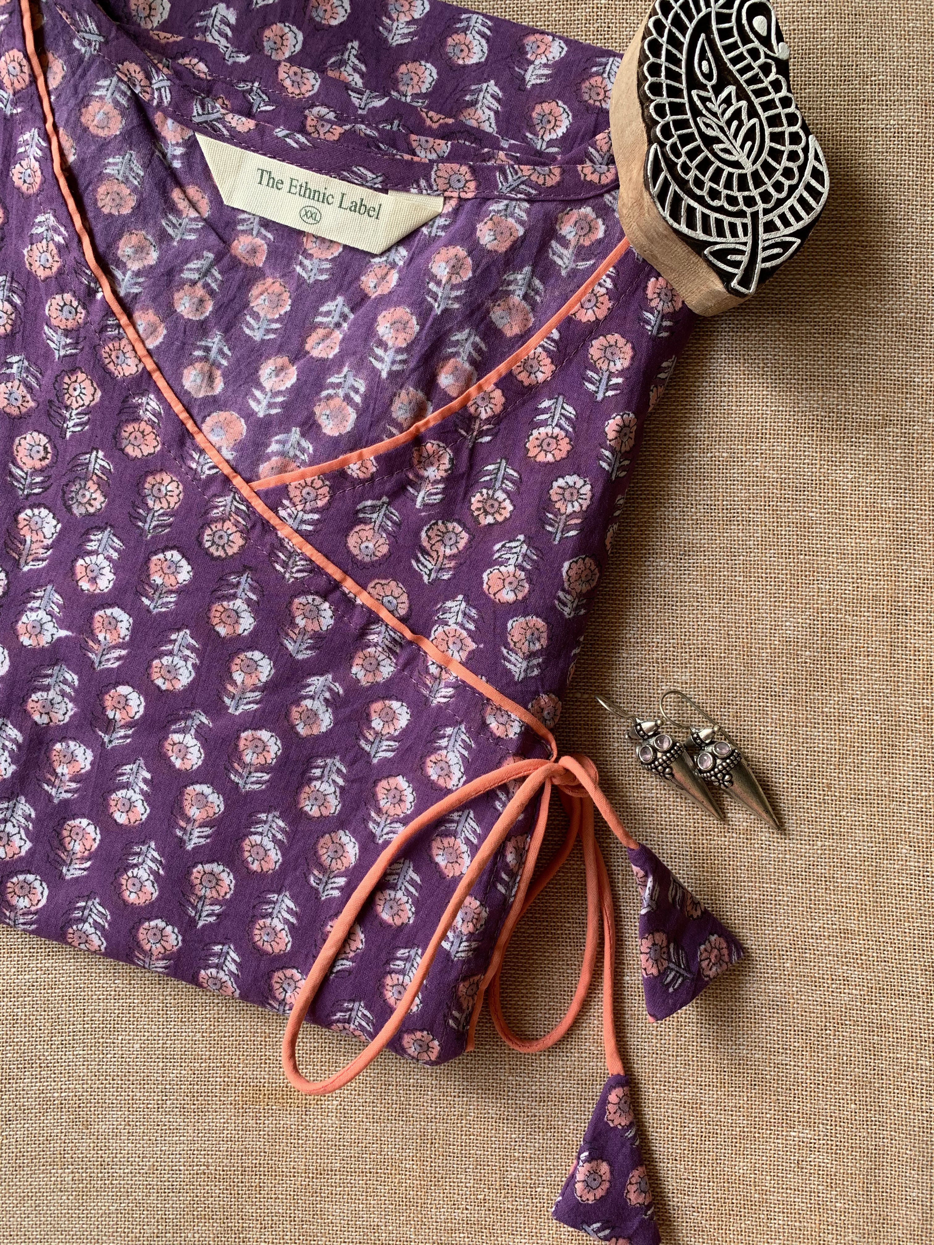 "Ekaja" Hand Block Printed Angrakha Cotton kurta - 3XL