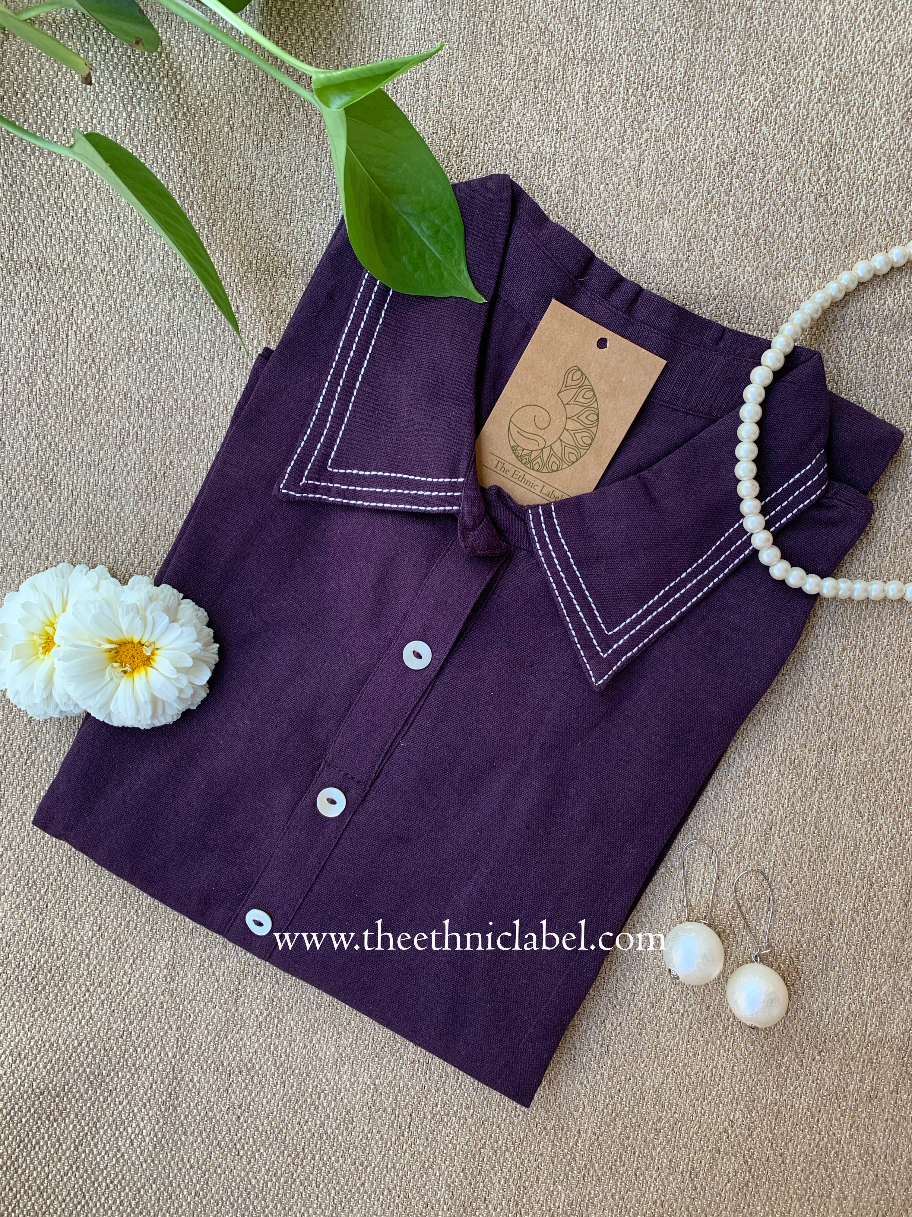 "Shrishti" Purple Collared "A" Line Cotton kurta