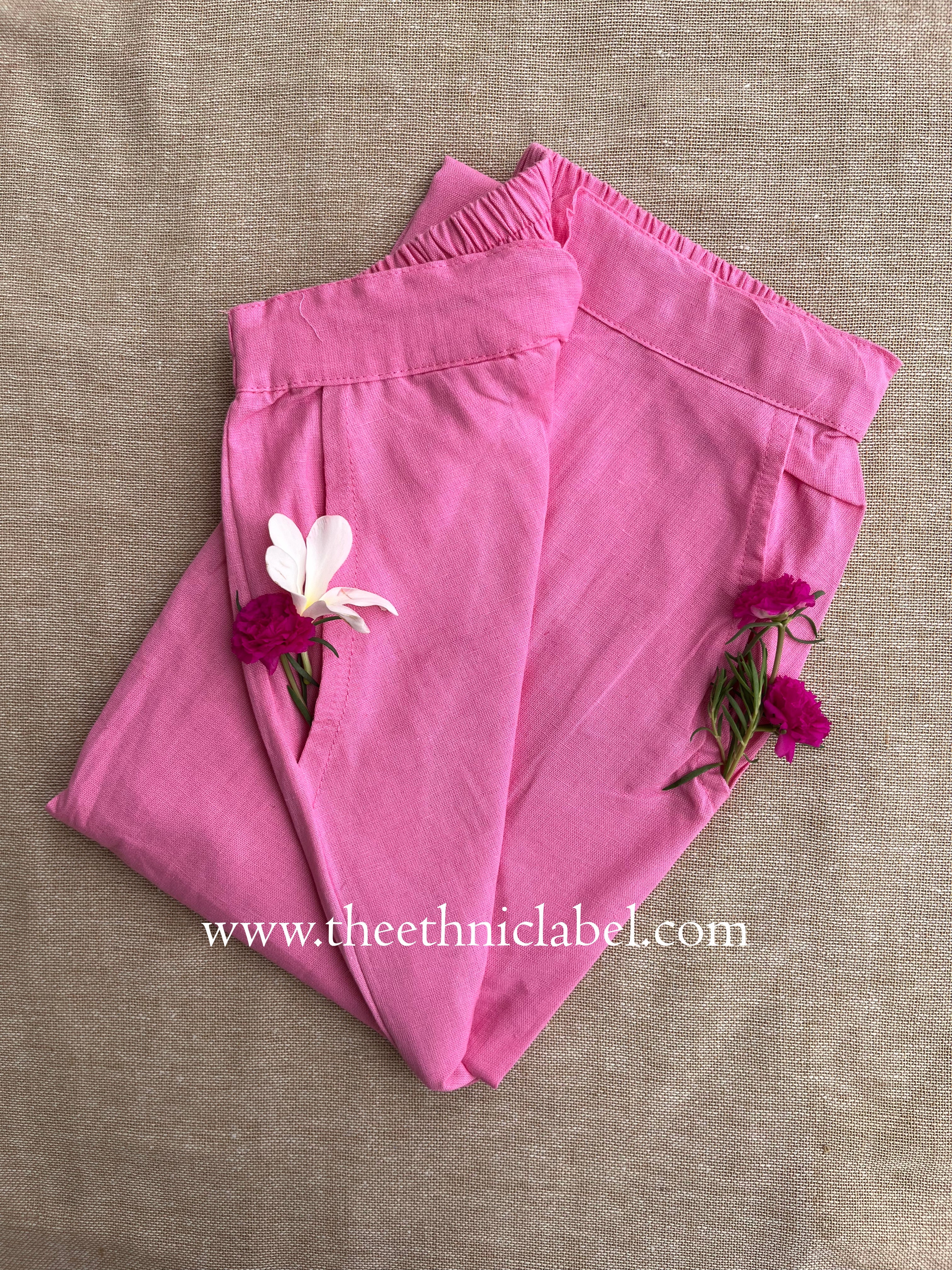 Pink Cotton Straight Pants
