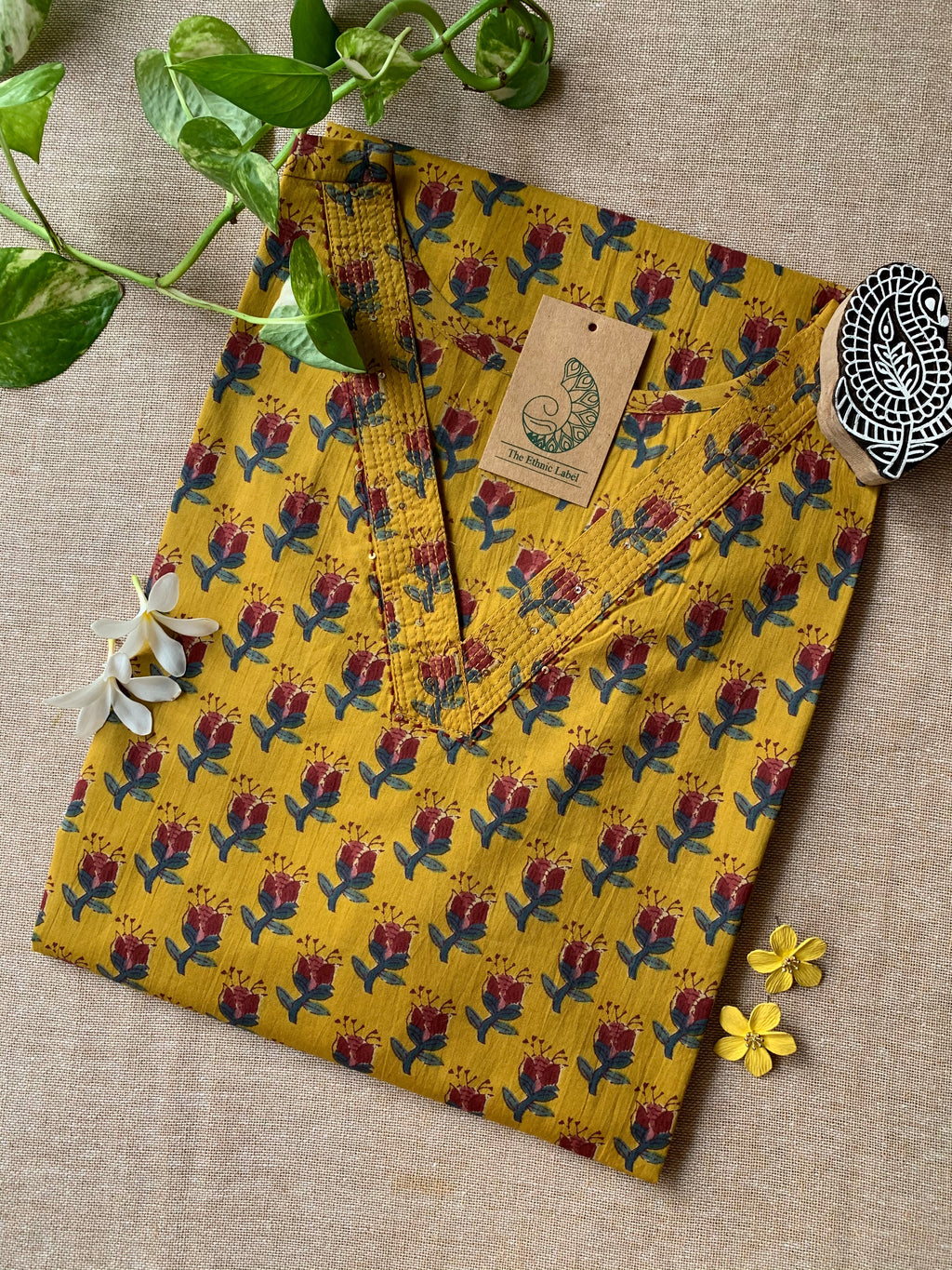 "Tushra" Hand Block Printed Cotton kurta - Big Size