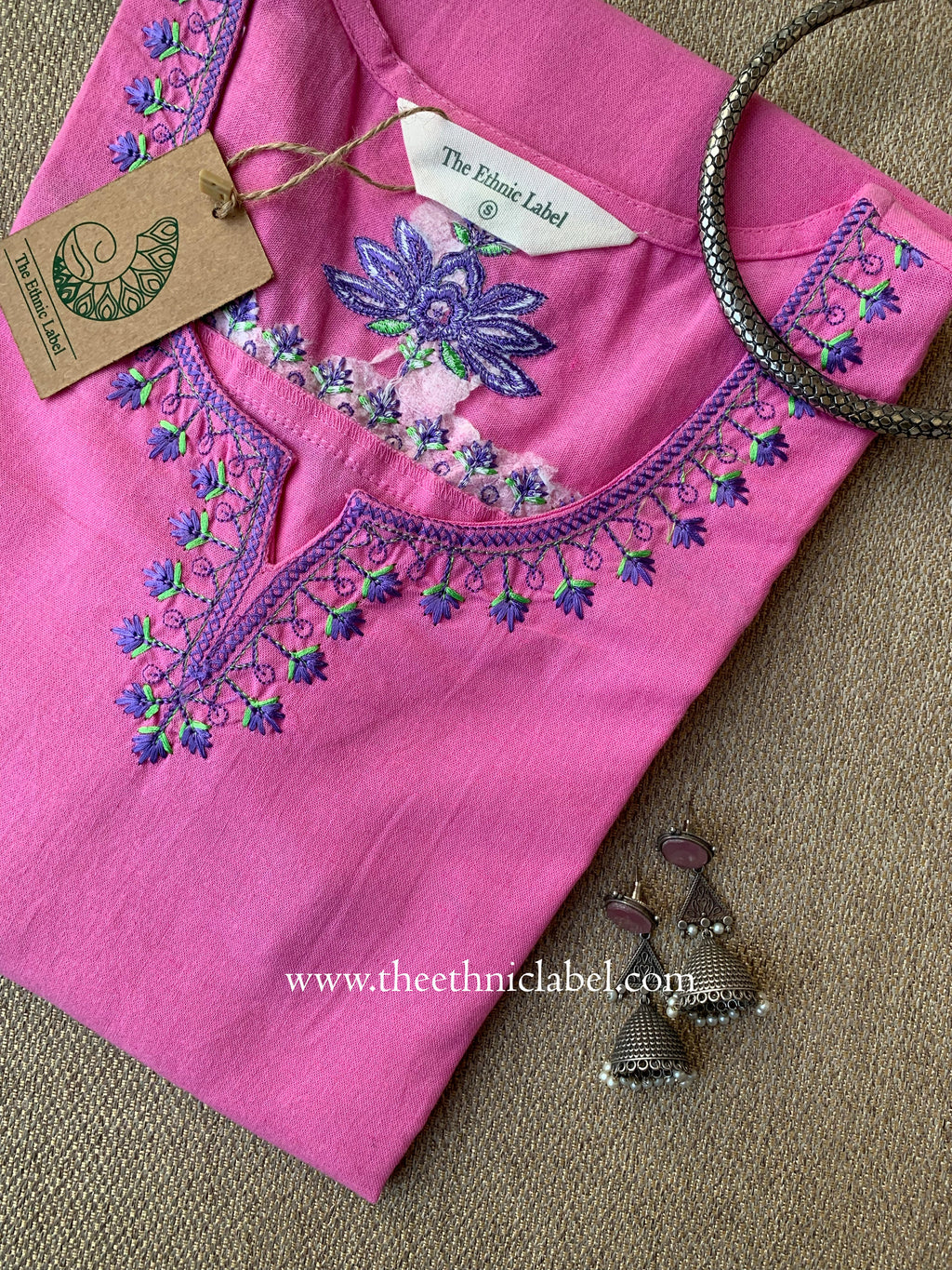 Zara Pink Embroidered Cotton kurta