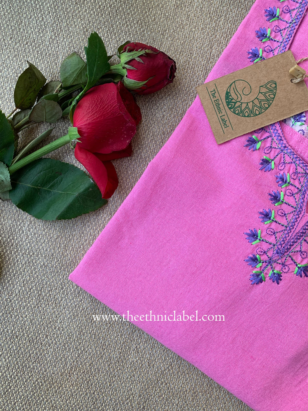 Zara Pink Embroidered Cotton kurta