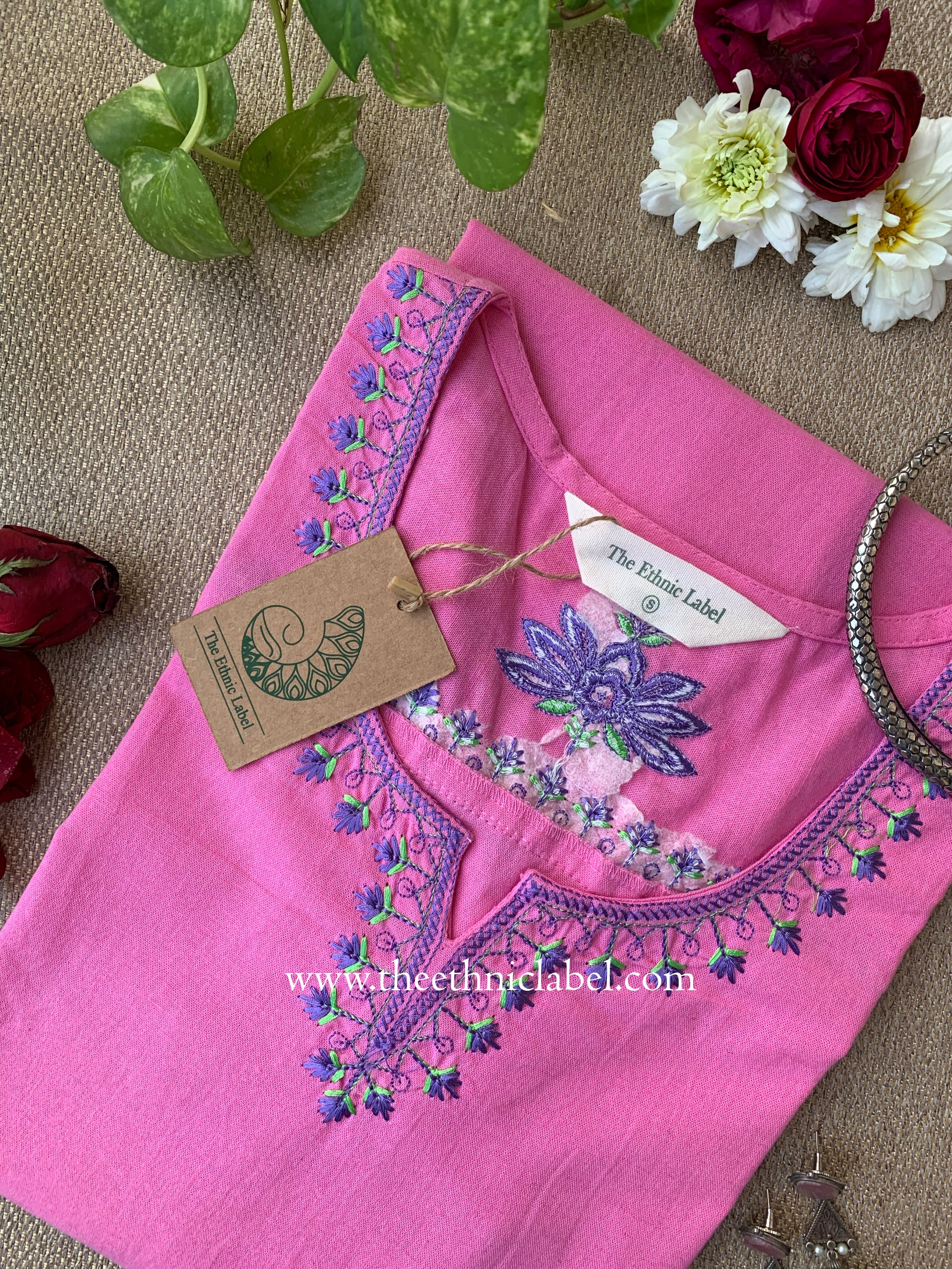 Zara Pink Embroidered Cotton kurta