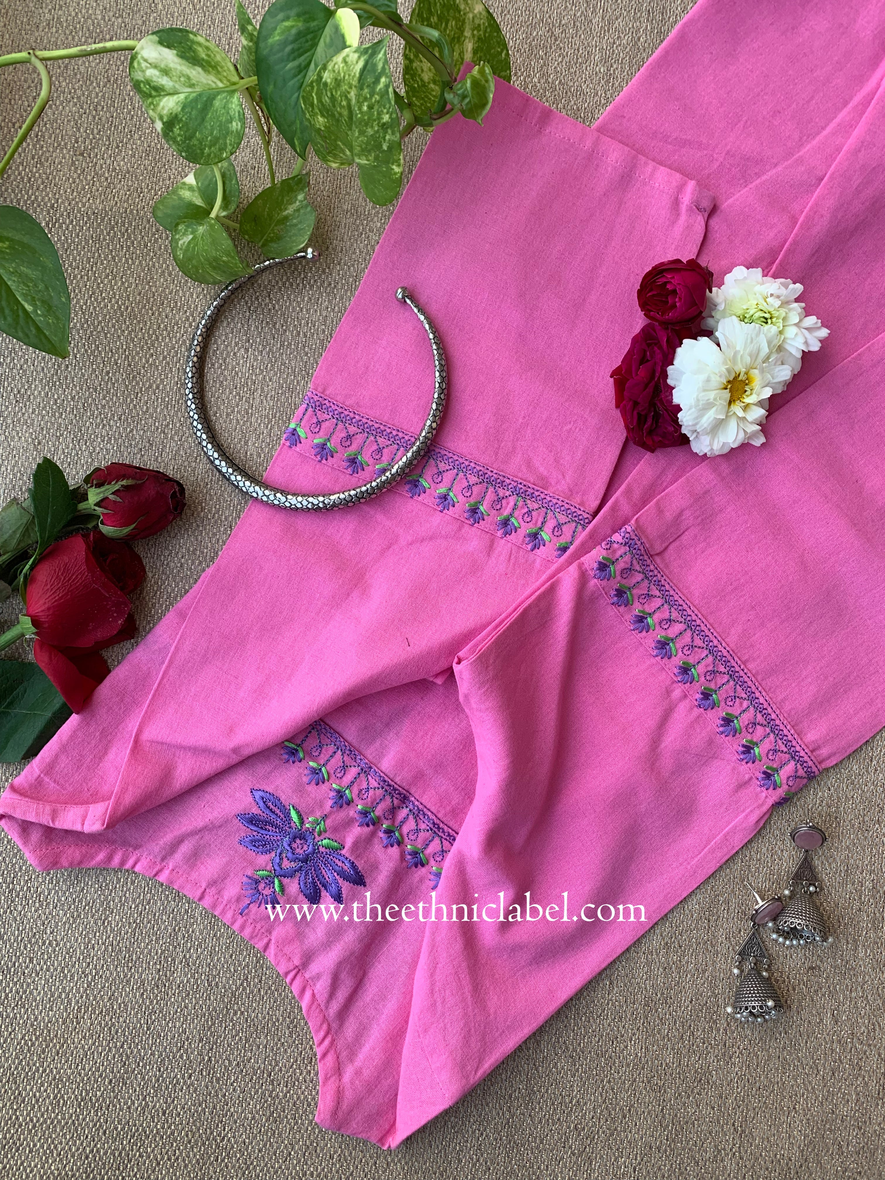 Zara Pink Embroidered Cotton kurta