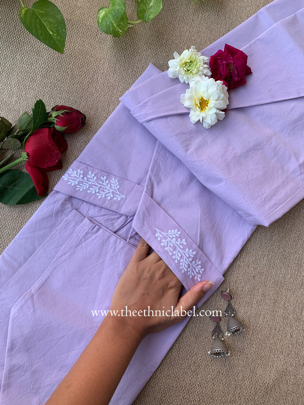 "Reeva" Lilac Embroidered Cotton kurta