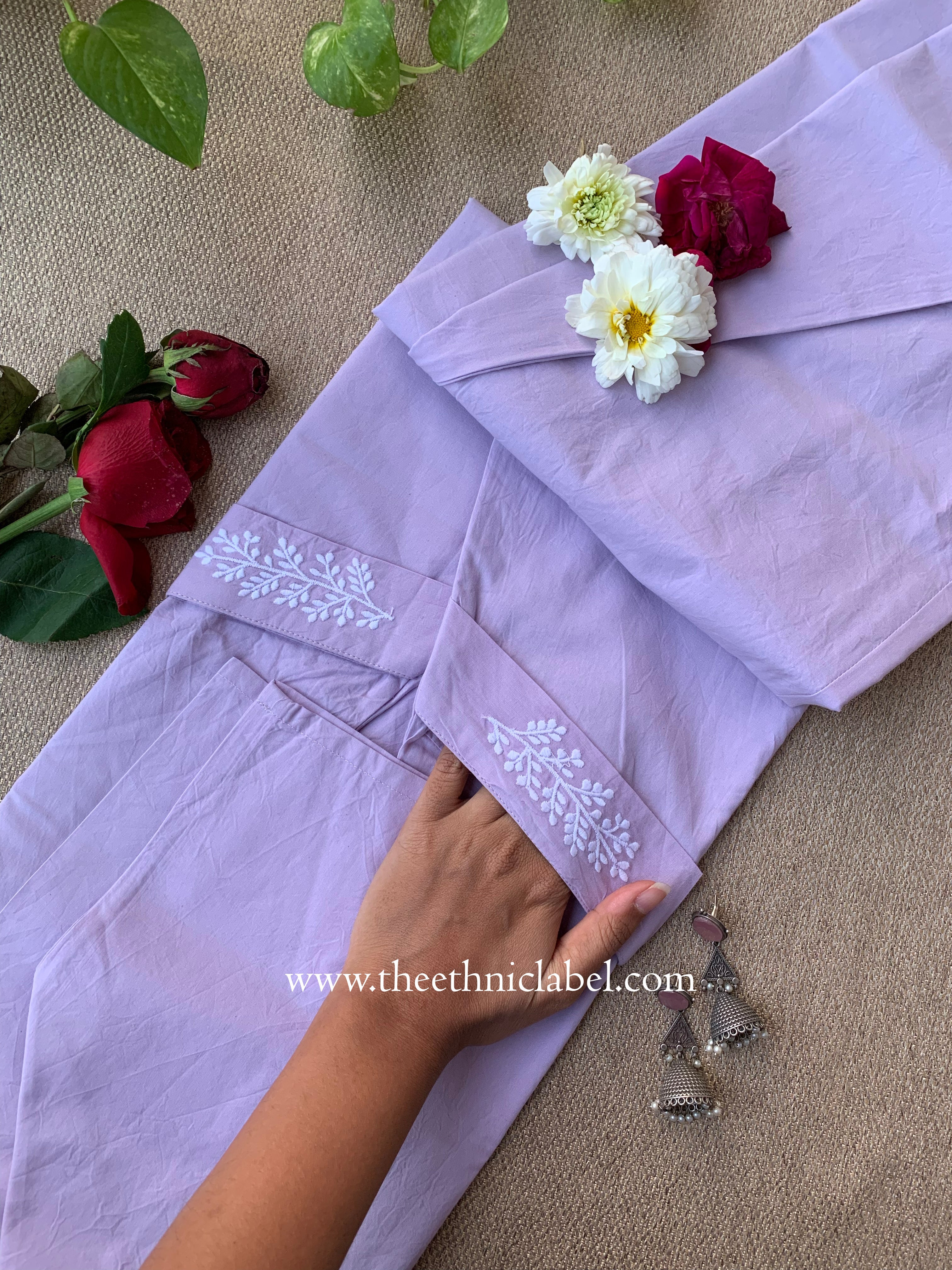 "Reeva" Lilac Embroidered Cotton kurta