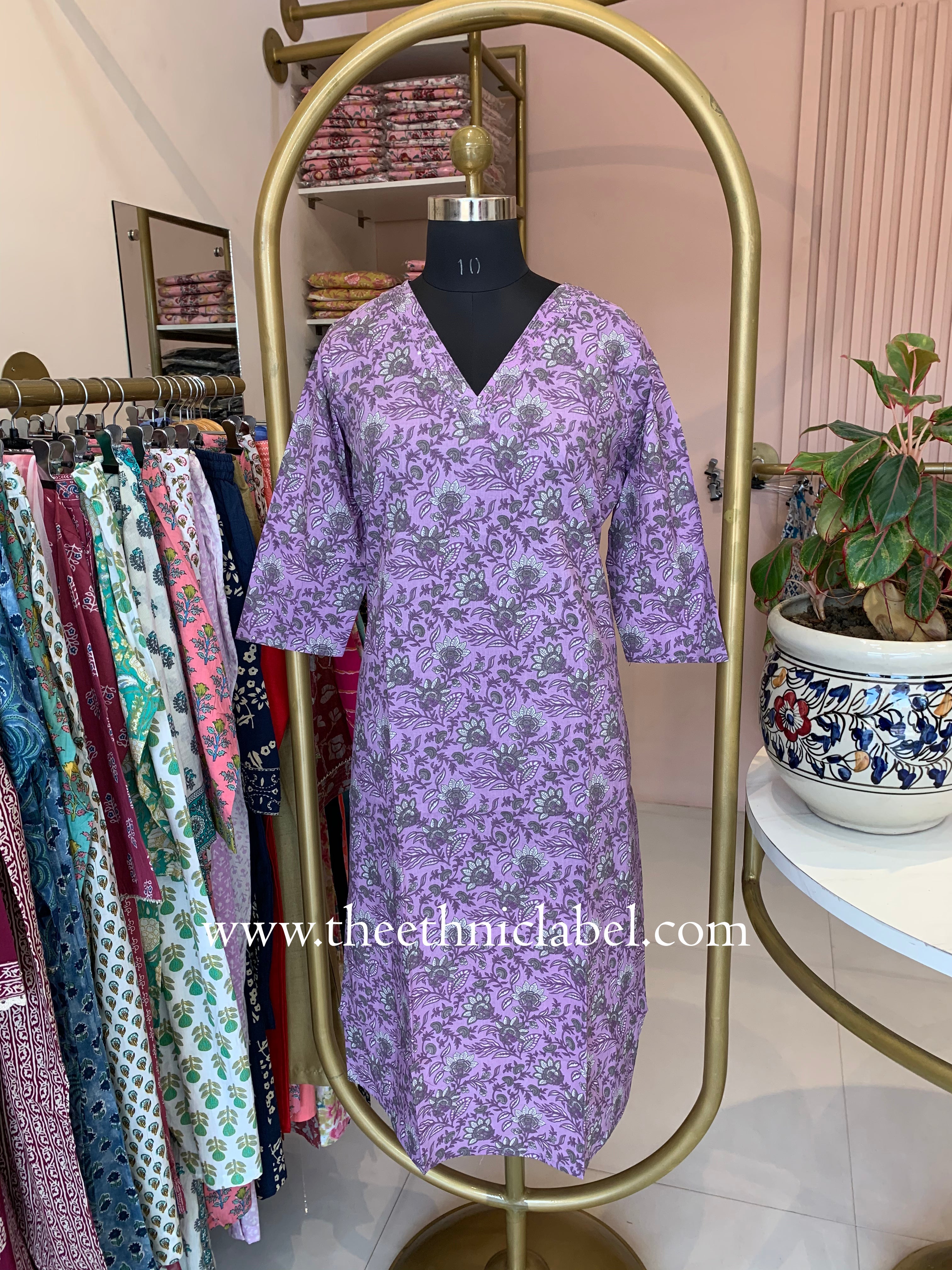 "Saira" Hand Blockprinted Cotton kurta - S