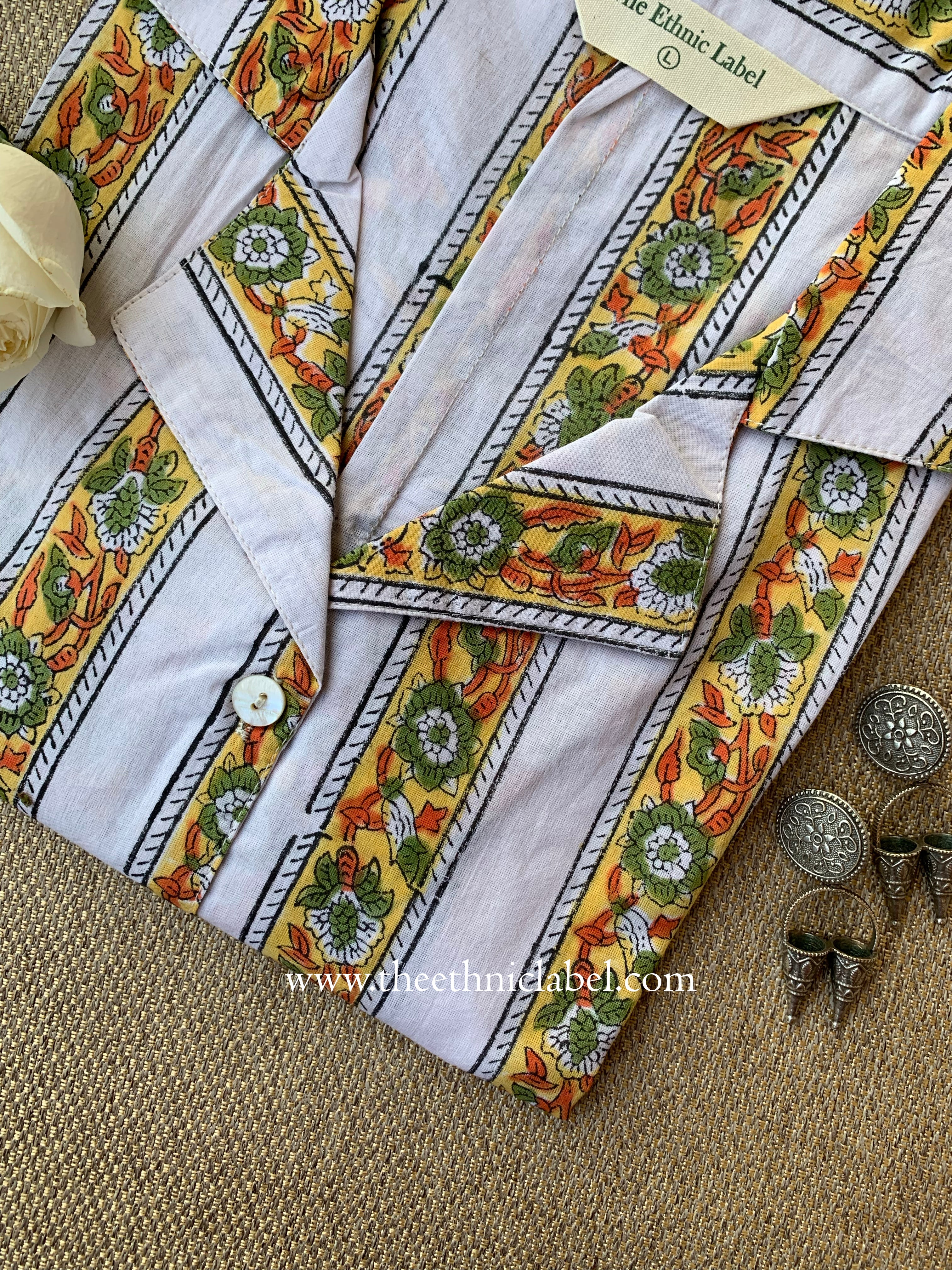 "Bini" Hand Block Printed Cotton Shirt