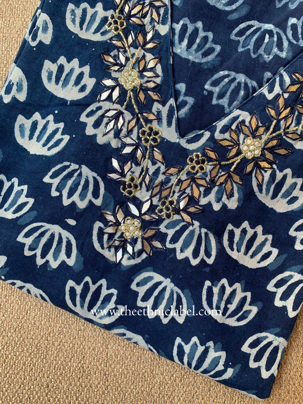 "Manara" Hand Embroidered Block Printed Cotton kurta