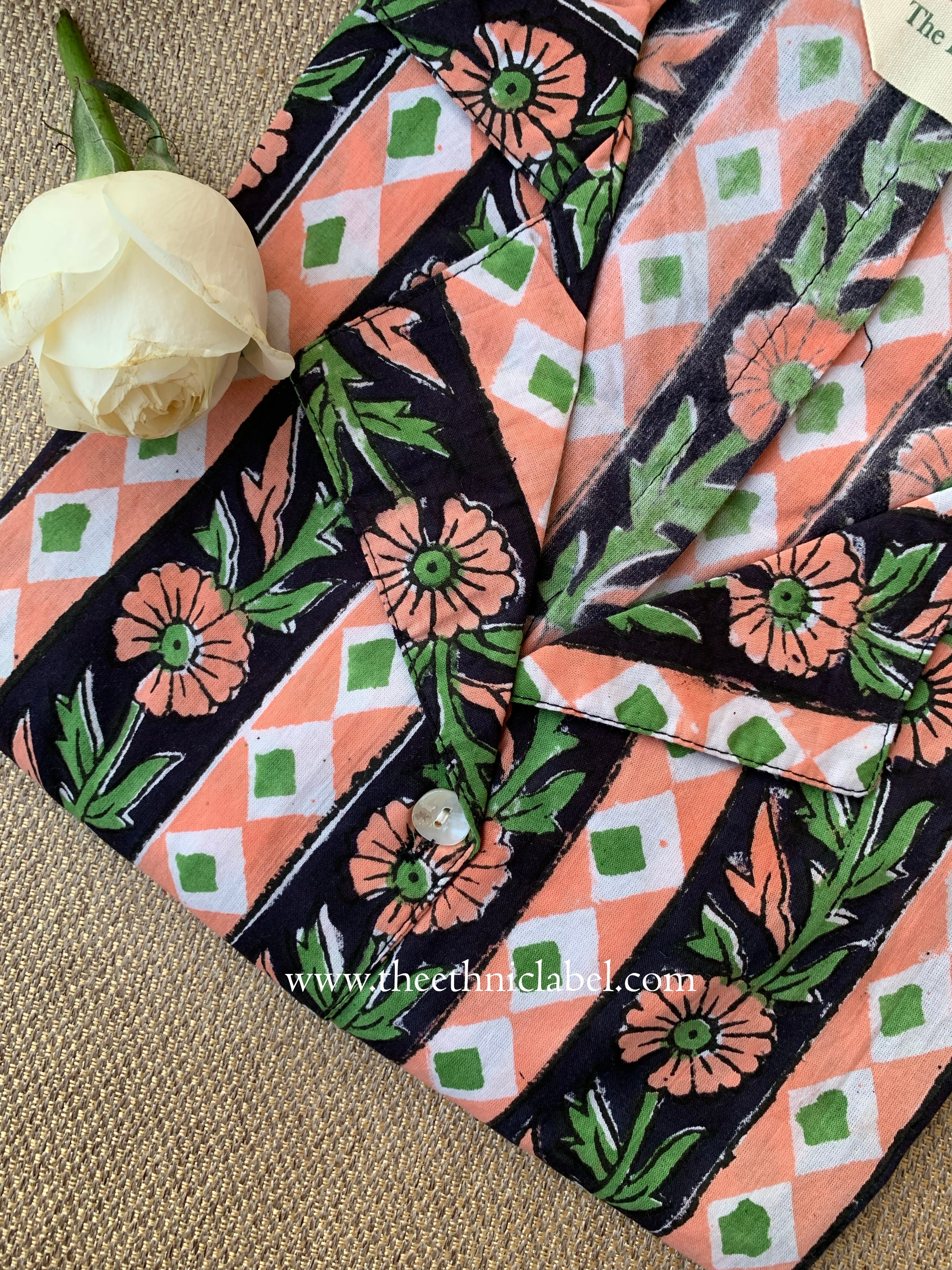 "Alina" Hand Block Printed Cotton Shirt
