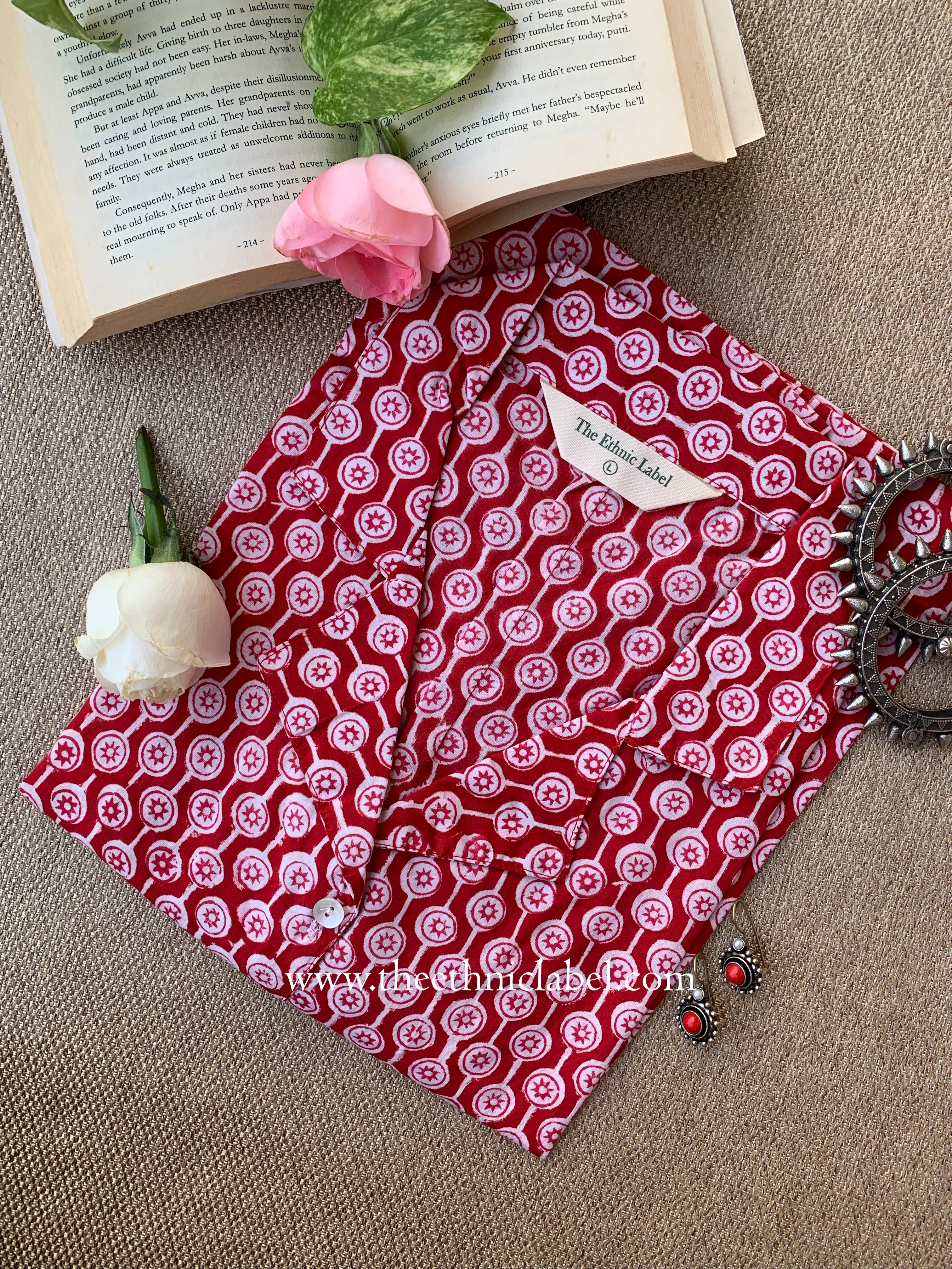 "Ruby" Hand Block Printed Cotton Shirt