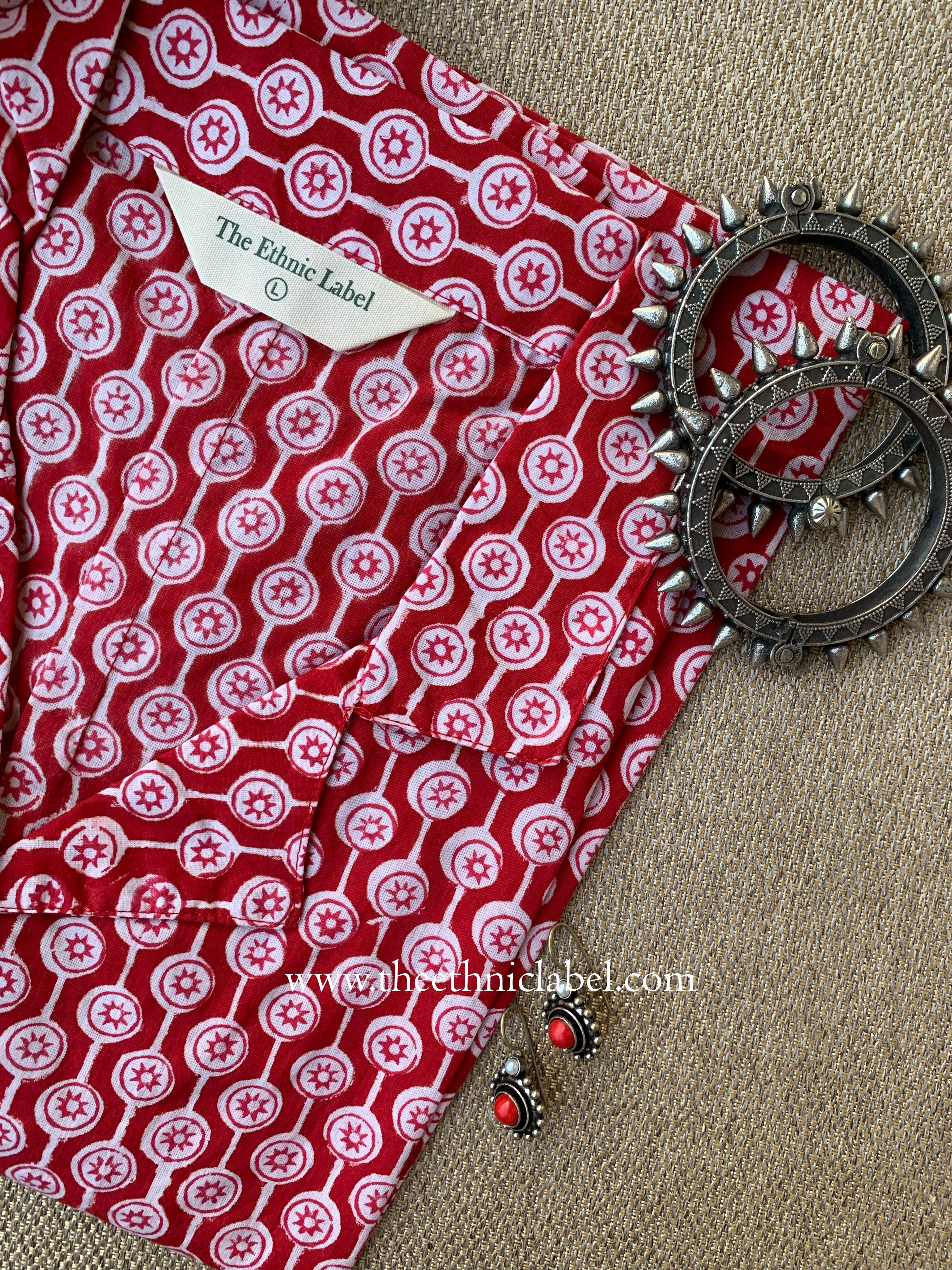 "Ruby" Hand Block Printed Cotton Shirt