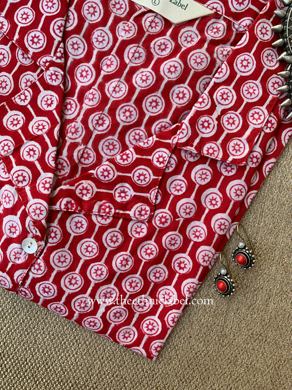"Ruby" Hand Block Printed Cotton Shirt