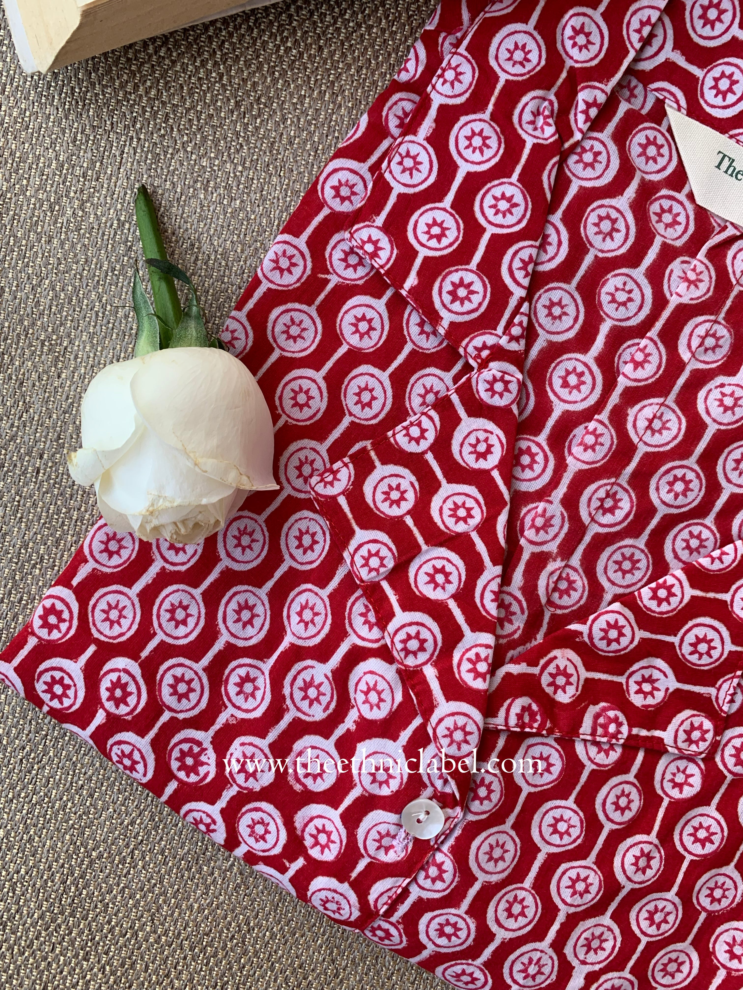 "Ruby" Hand Block Printed Cotton Shirt