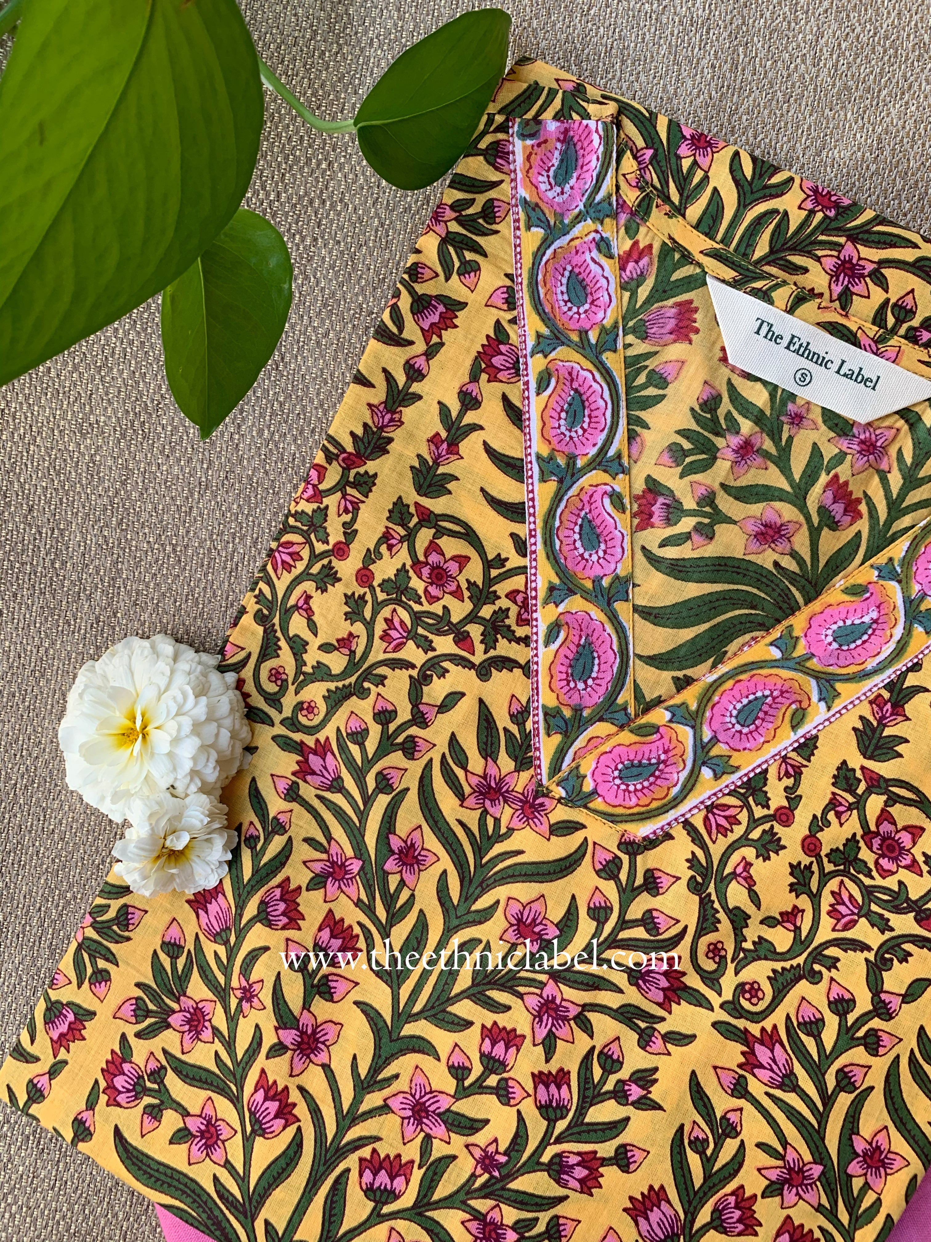 "Sona" Hand Block Printed Kurta with Afghan Pant-2pc