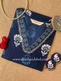"Ambar" Indigo Hand Embroidered Cotton kurta - Big Size