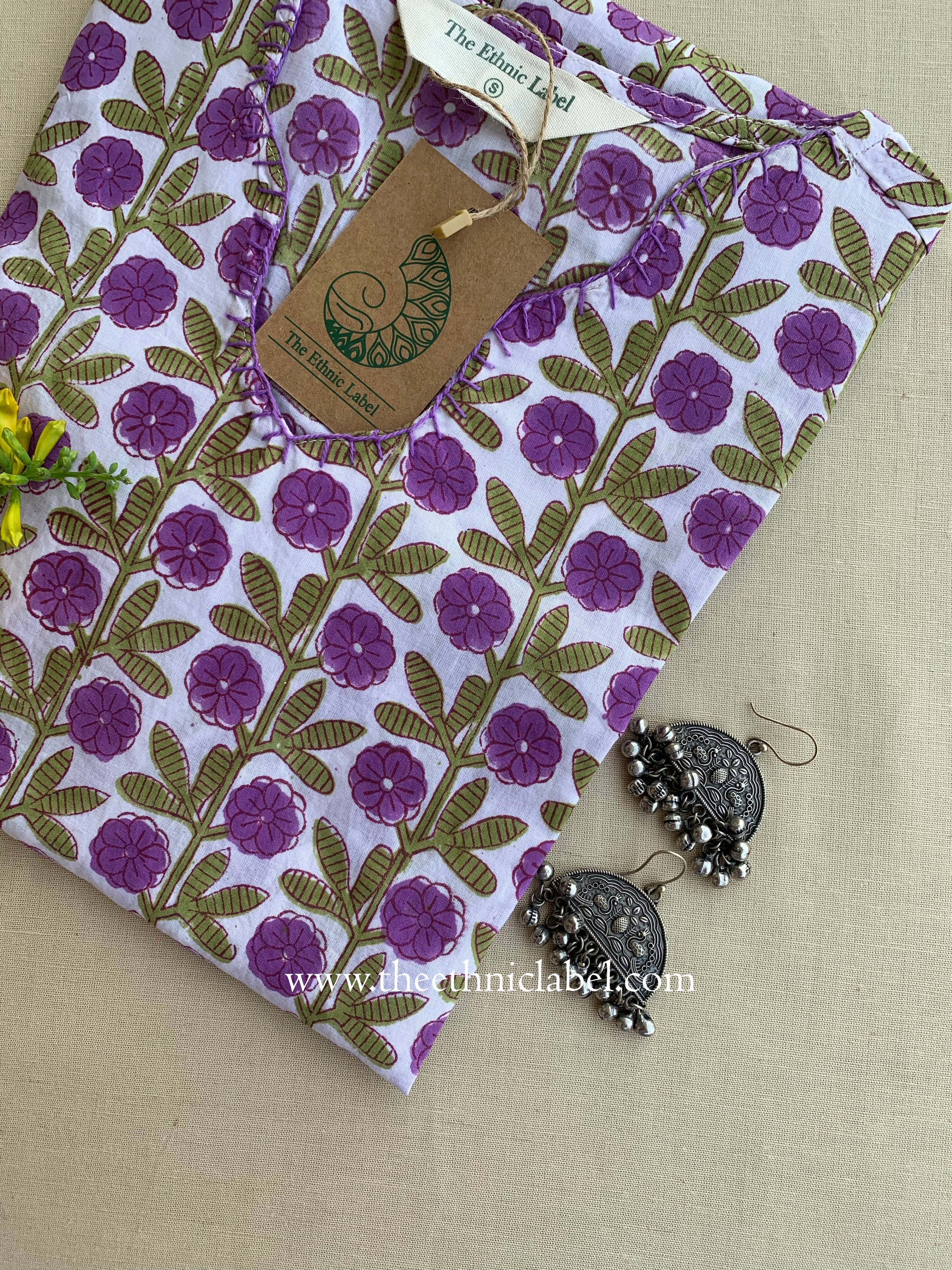 "Juhi" Lavender Hand Embroidered Pure Cotton Kurta