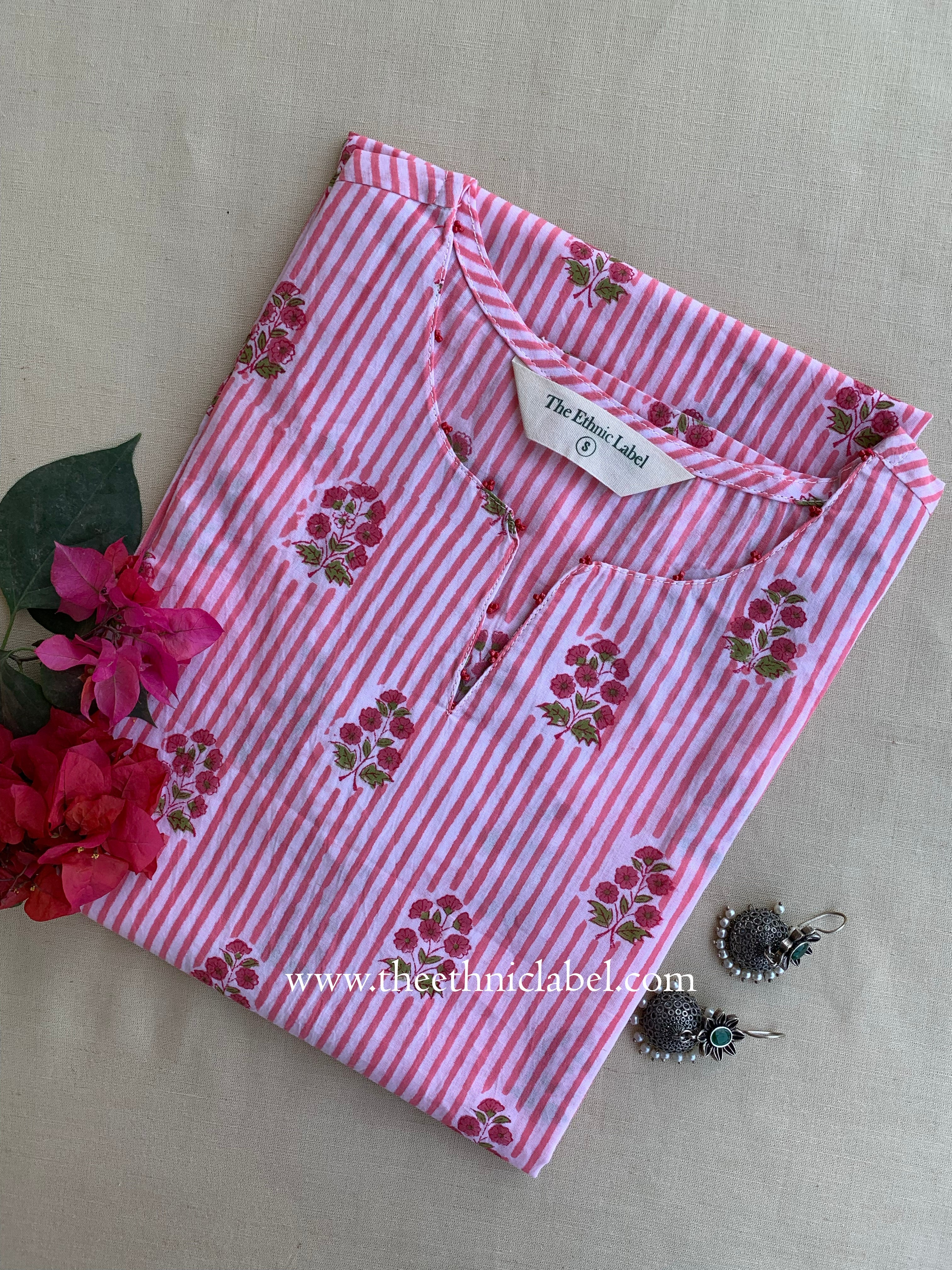 "Leher" Hand Block Printed Striped Cotton kurta