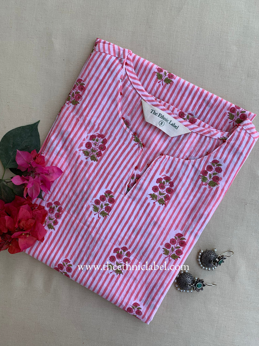"Leher" Hand Block Printed Striped Cotton kurta