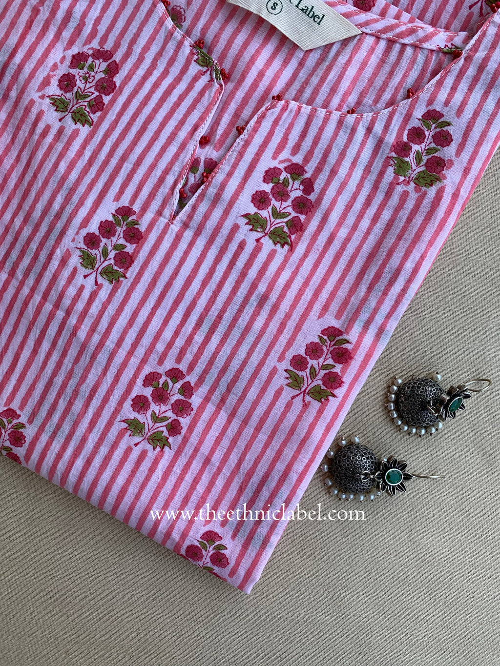 "Leher" Hand Block Printed Striped Cotton kurta