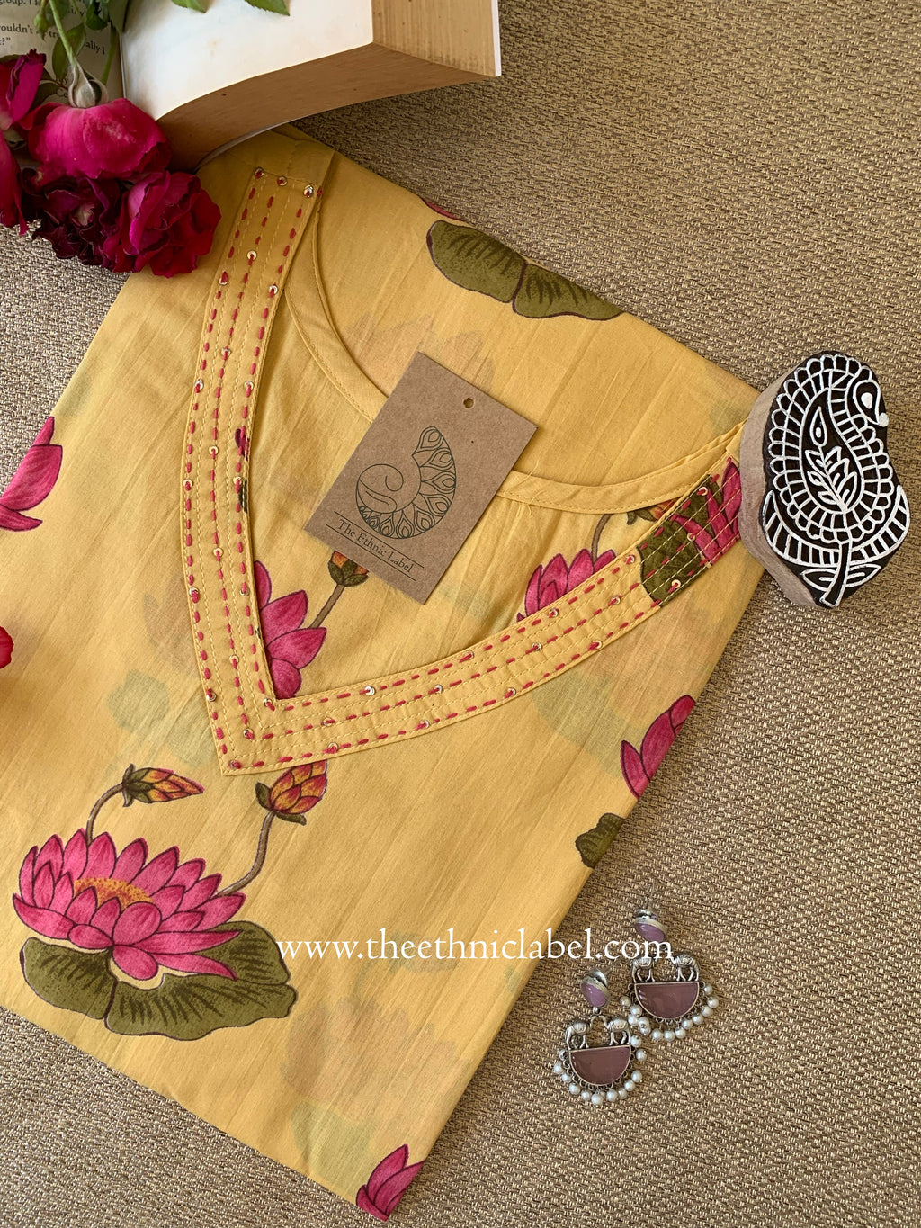"Akshara" Yellow Printed Cotton kurta