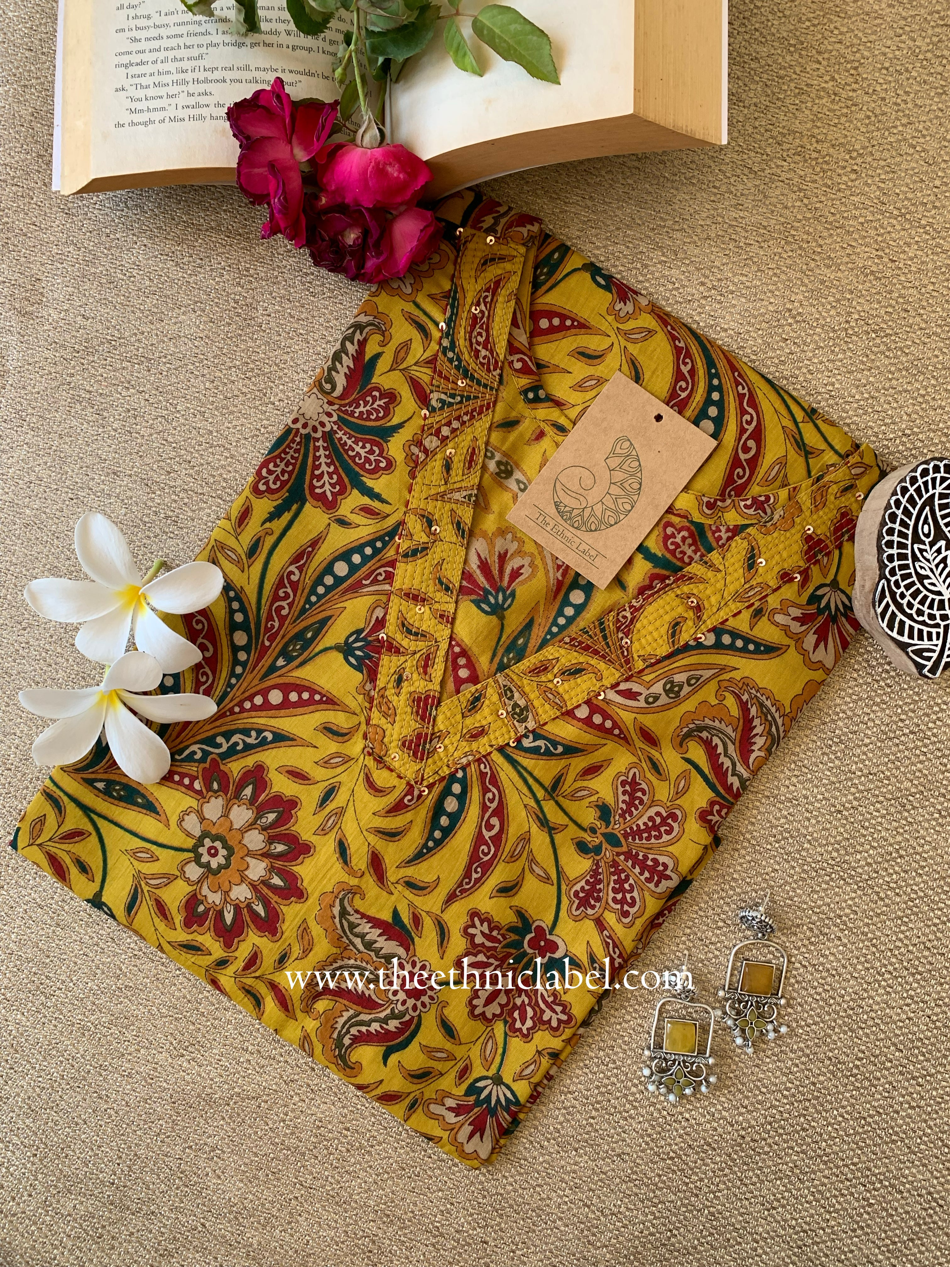 "Kalaa" Mustard Printed Cotton kurta