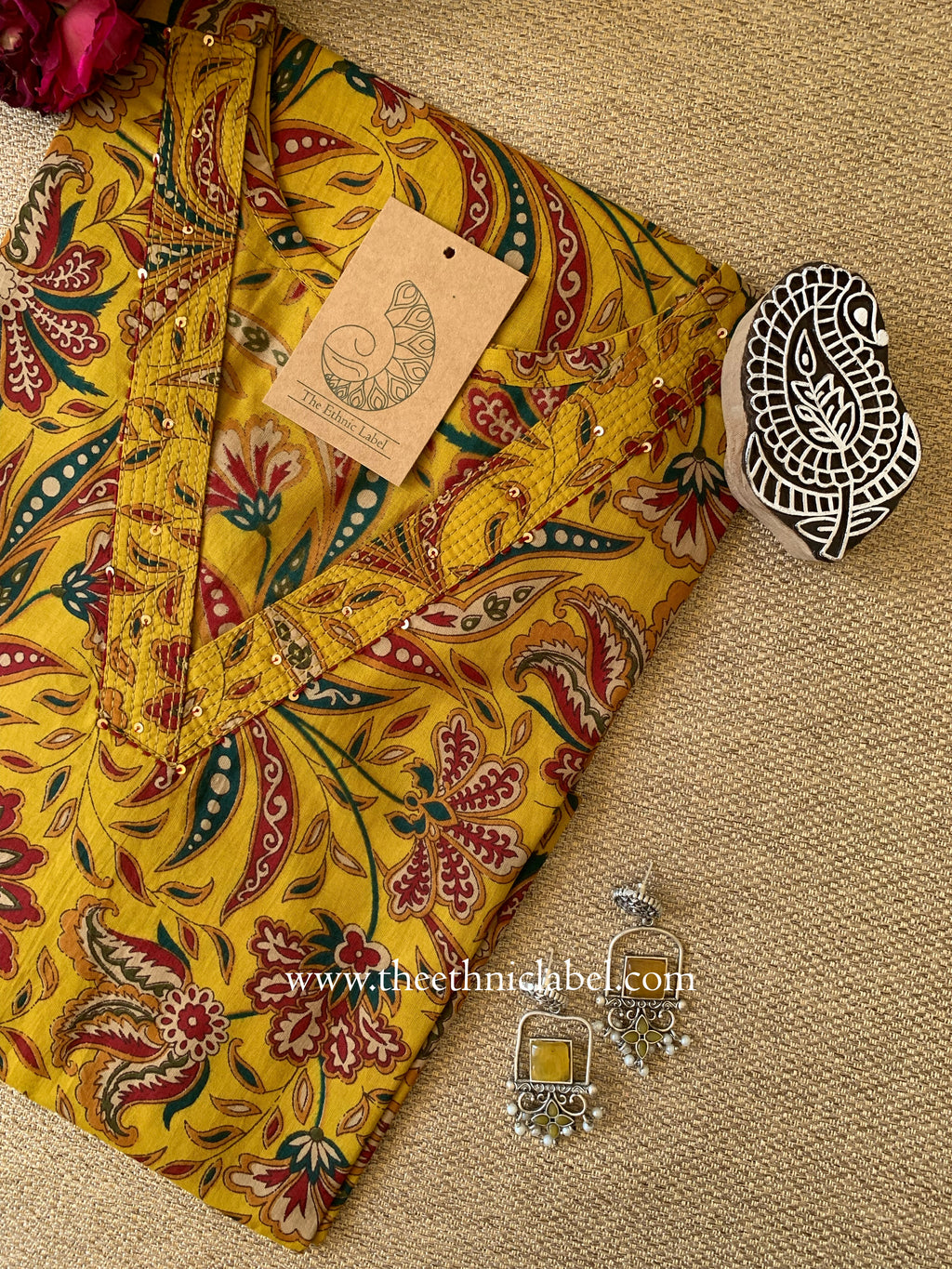 "Kalaa" Mustard Printed Cotton kurta