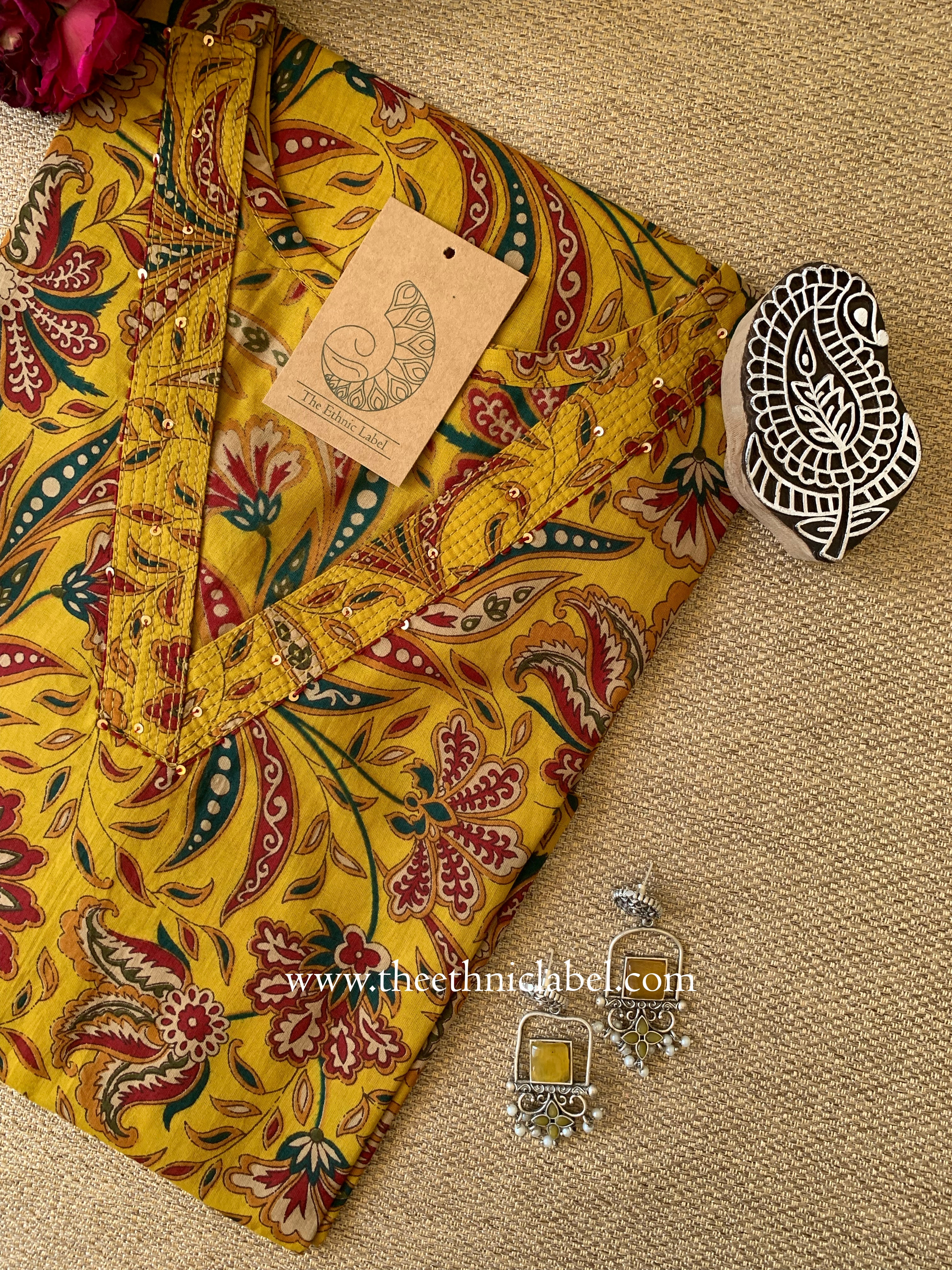 "Kalaa" Mustard Printed Cotton kurta