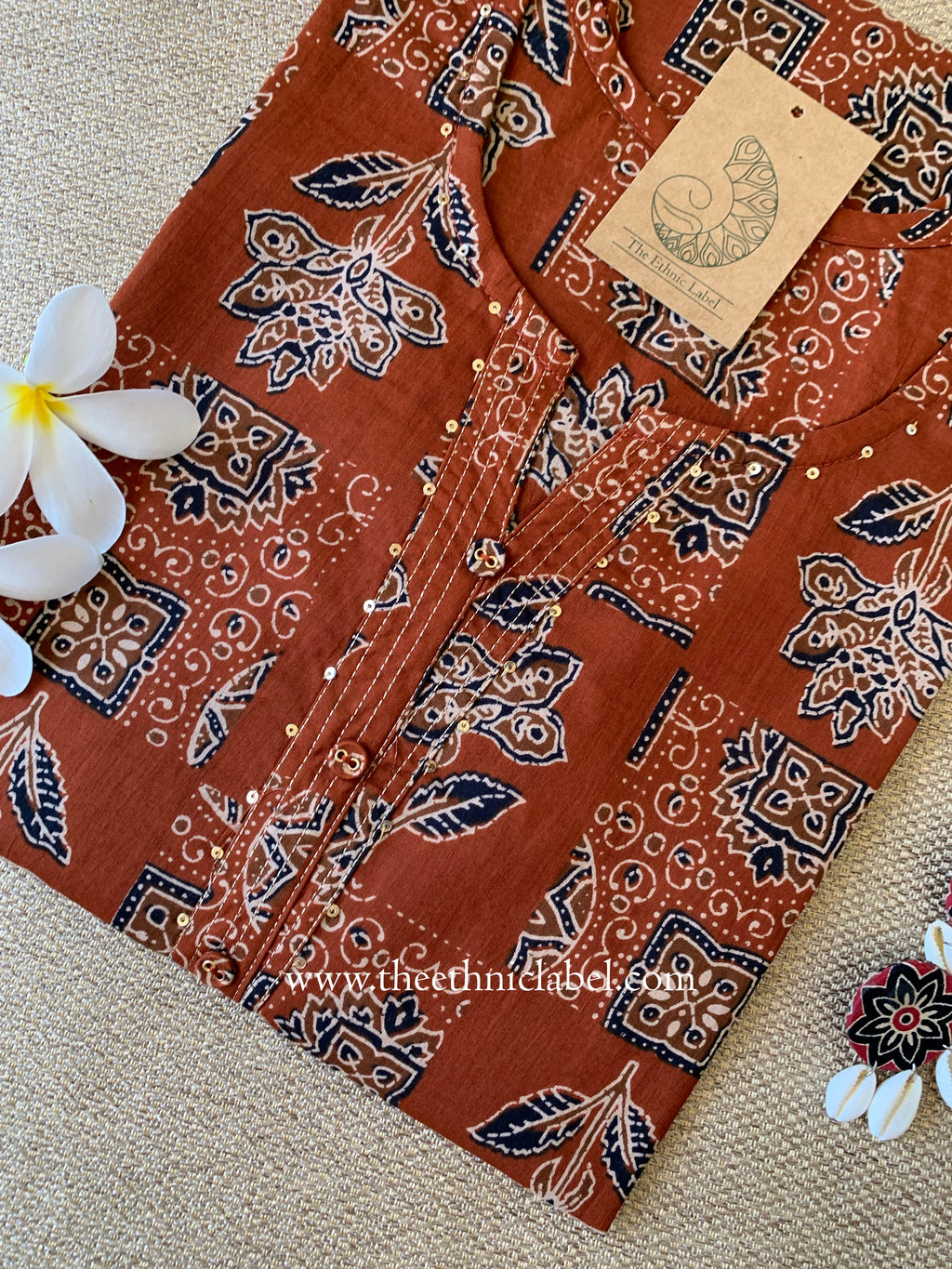 "Shefali" Rust Printed Cotton kurta