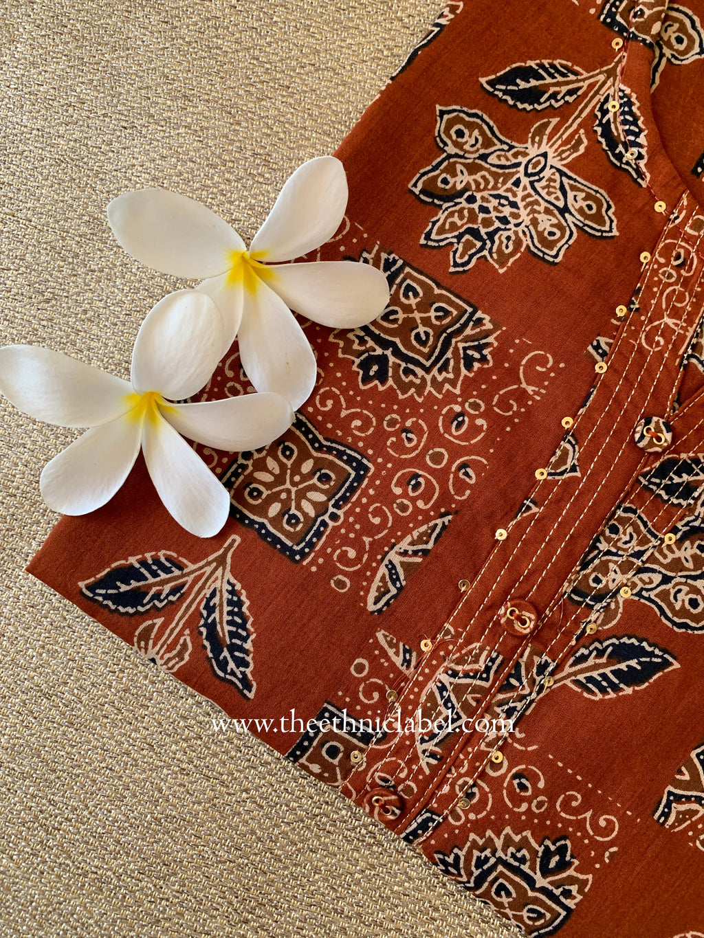 "Shefali" Rust Printed Cotton kurta