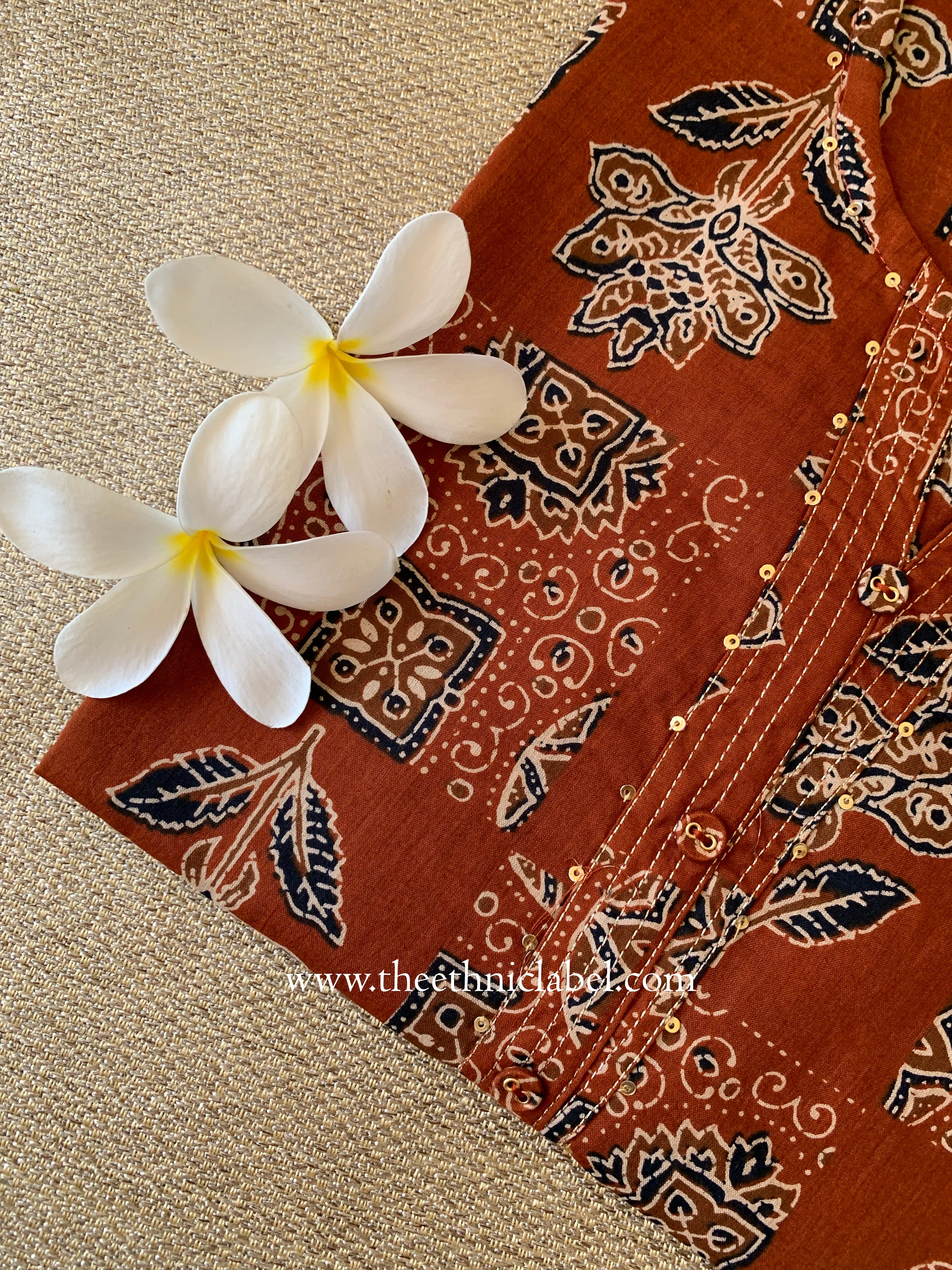 "Shefali" Rust Printed Cotton kurta