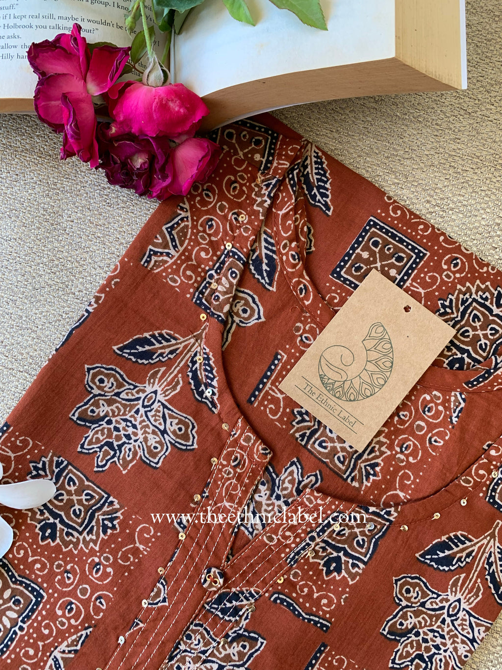 "Shefali" Rust Printed Cotton kurta