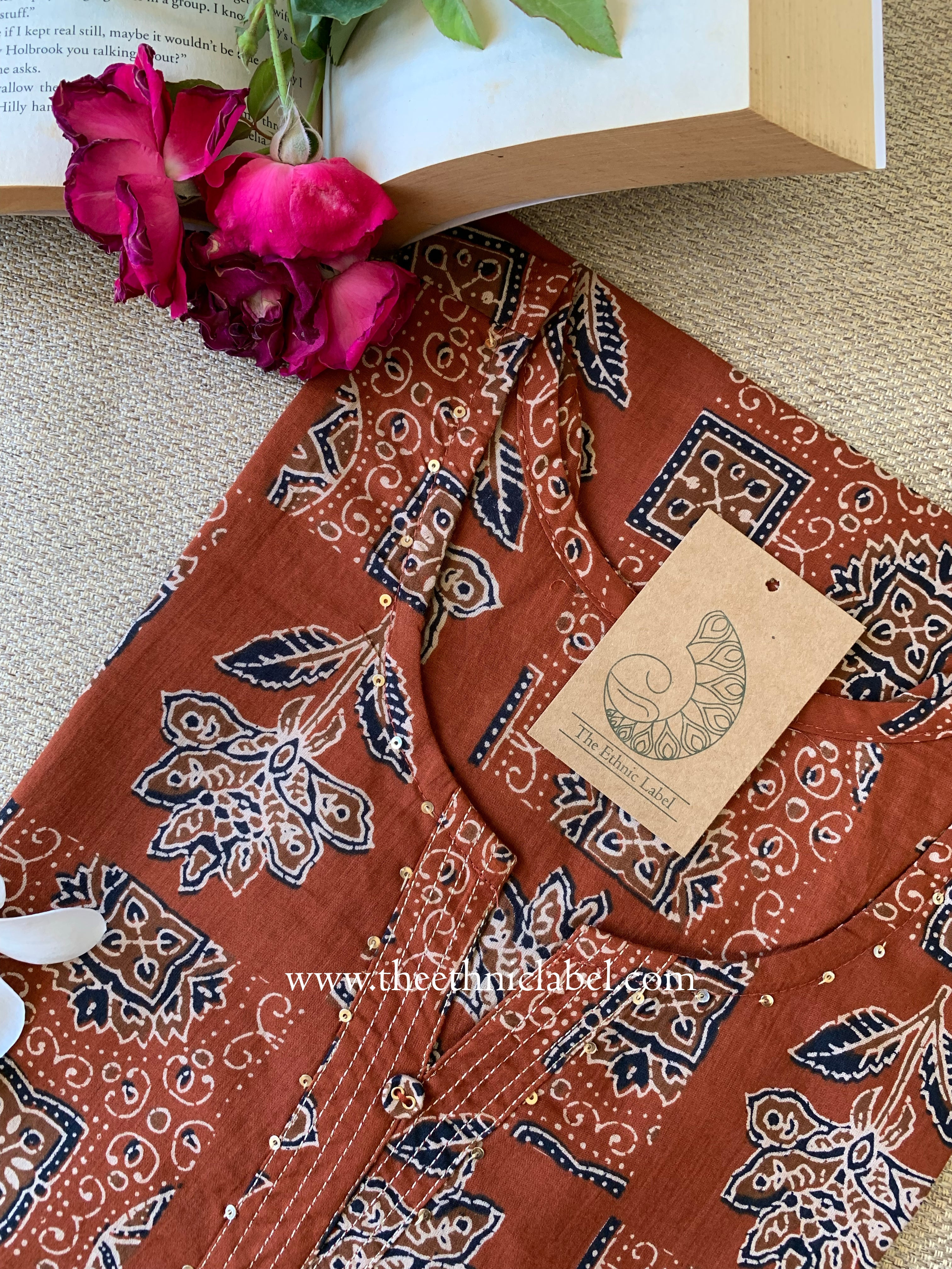 "Shefali" Rust Printed Cotton kurta